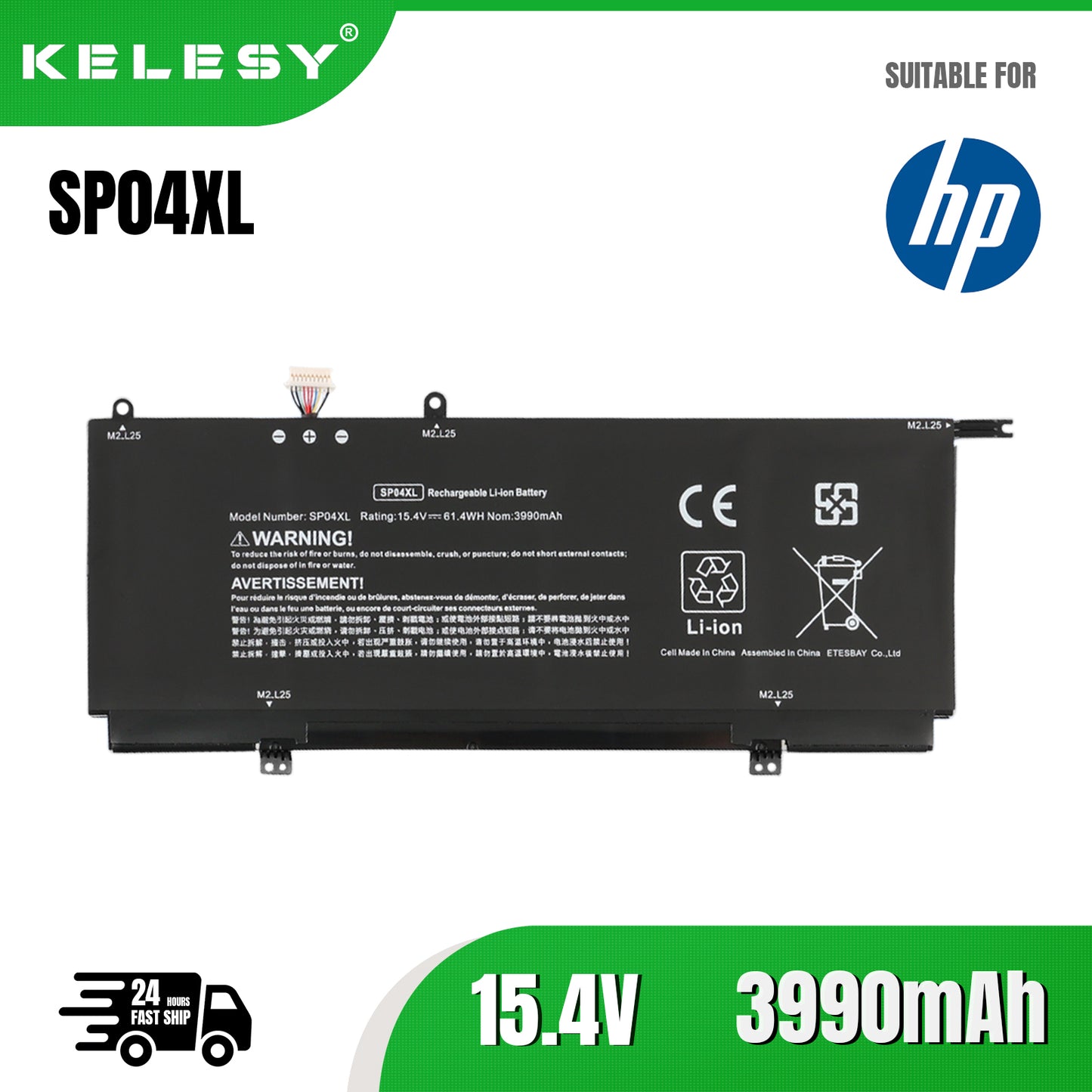 KELESY 15.4V 61.4WH New Original SP04XL Laptop Battery for HP SPECTRE X360 13-AP SP04XL TPN-Q185 Q203/4
