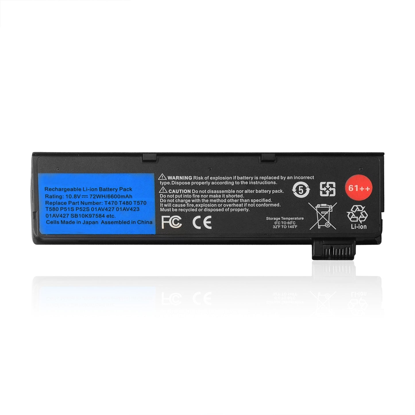 KELESY Batería de 10,8 V para ordenador portátil, Pila de 6600mAh para Lenovo ThinkPad T470, T480, T570, T580, P51S, P52S