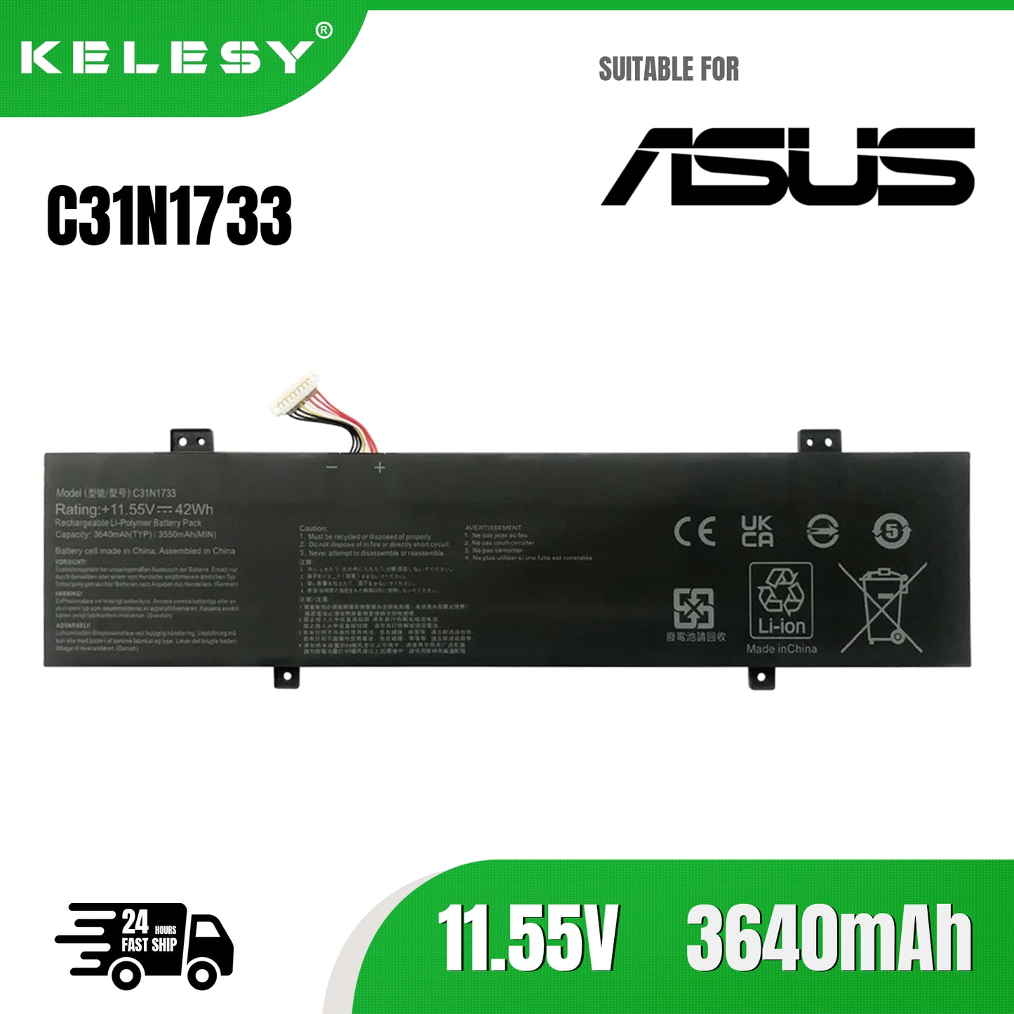 KELESY C31N1733 Battery for Asus VivoBook Flip 14 TP412U TP412UA 3ICP5/58/78 Series Notebook (11.55V 42Wh/3550mAh)