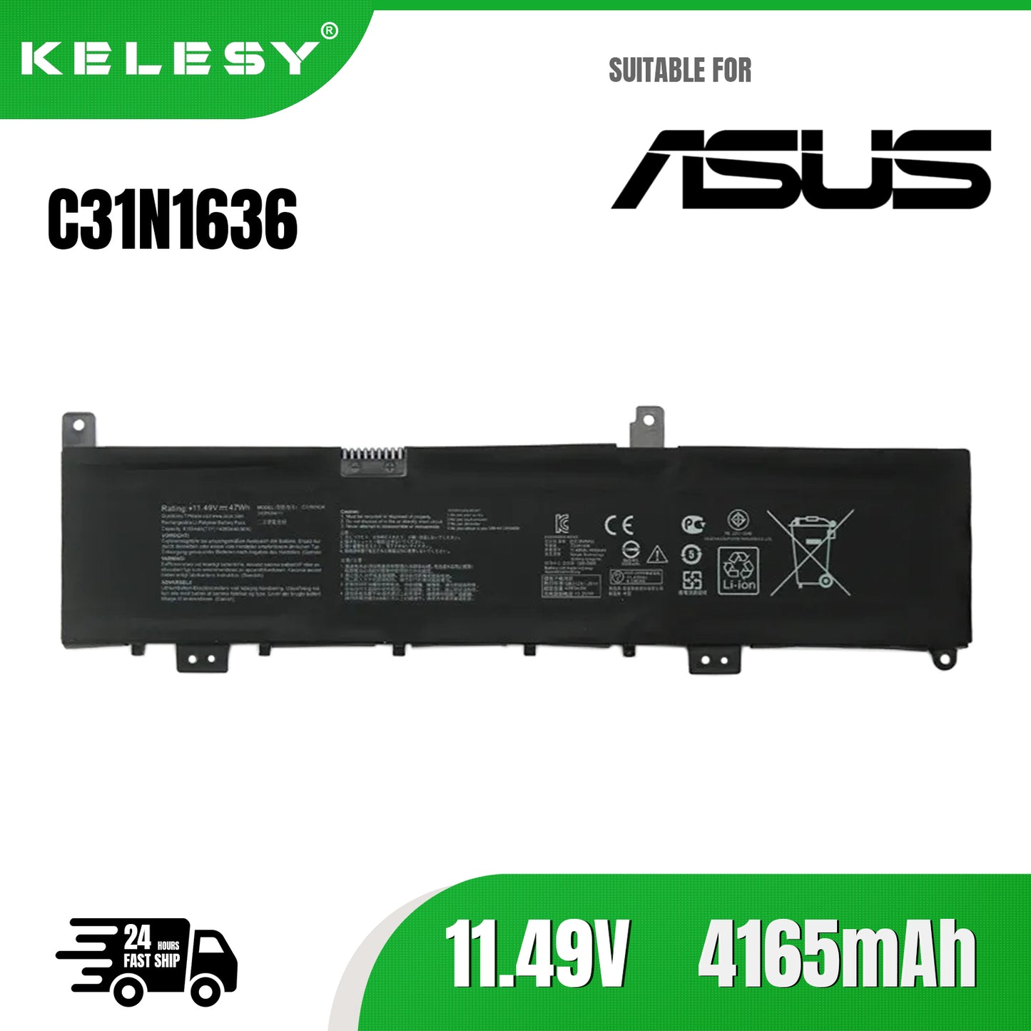 KELESY C31N1636 Laptop Battery for ASUS VivoBook Pro 15 N580V N580VD N580VN N580GD NX580V NX580VD X580V X580GD M580GD ZenBook