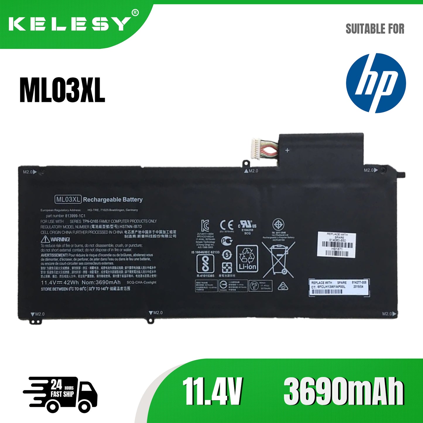 KELESY ML03XL Laptop Battery For HP Spectre X2 12-A011TU A012TU 12-a003ng 12-a001dx TPN-Q165 HSTNN-IB7D 814060-850 HSTNN-IB7