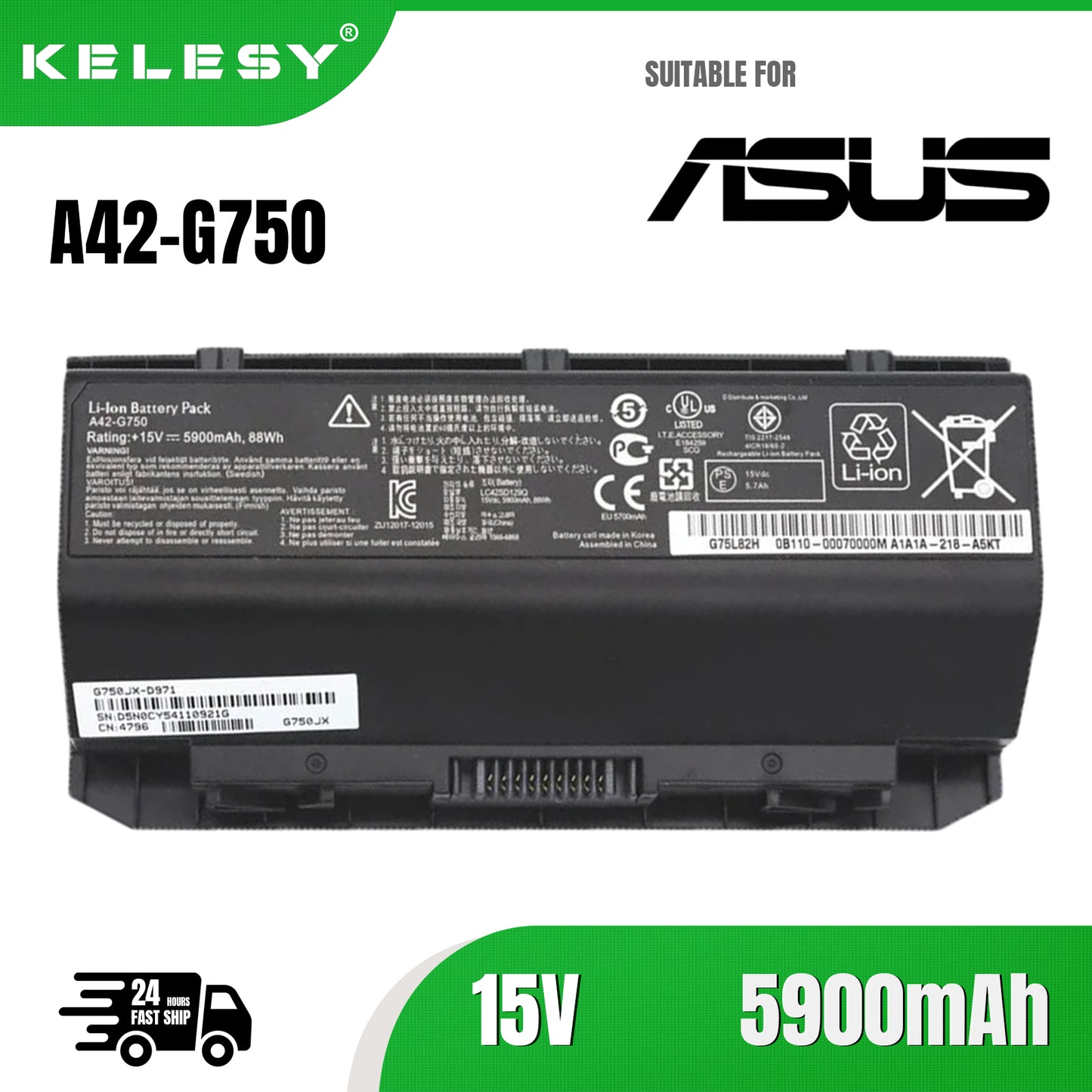 Аккумулятор KELESY A42-G750 для ноутбука ASUS ROG G750 G750J G750JH G750JM G750JS G750JW G750JX G750JZ серии 15 В 88 Вт·ч 5900 мА·ч