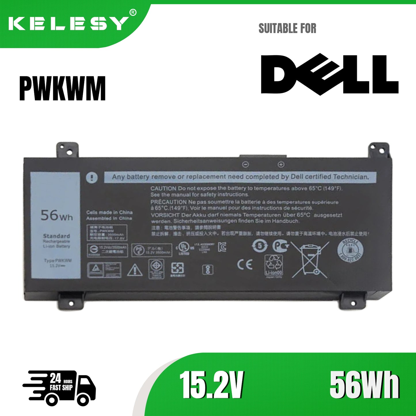 KELESY NEW Original 15.2V 56Wh PWKWM Laptop battery for Dell Inspiron 14 7000 14 7466 7467 P78G Series Batteries