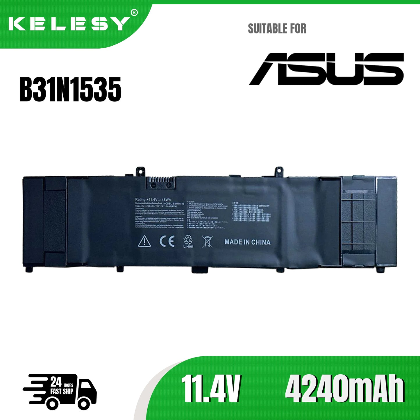 KELESY B31N1535 Laptop Battery For ASUS ZenBook UX310 UX310UA UX310UQ UX410 UX410U UX410UA UX410UQ U4000U U400UQ RX310U 48WH
