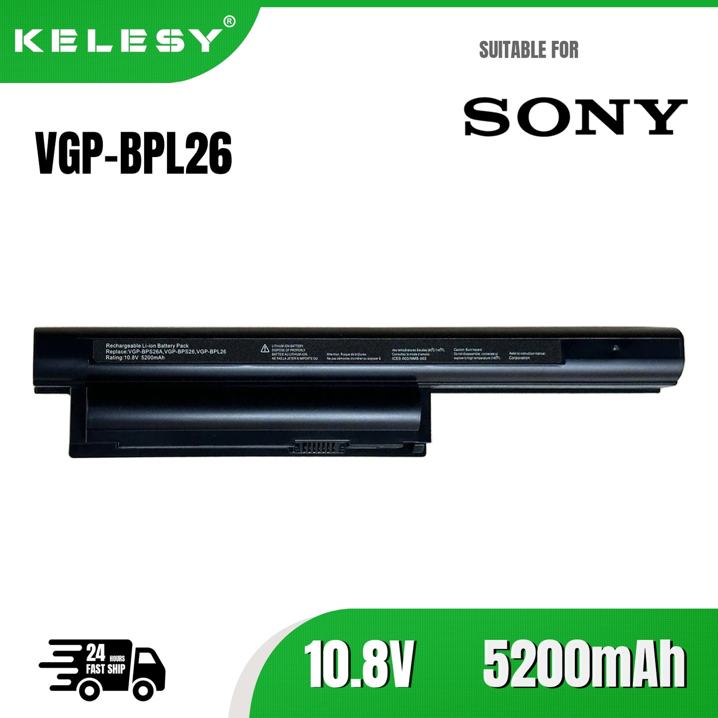 KELESY Batería BPS26 para ordenador portátil, para Sony Vaio VGP-BPL26, VGP-BPS26, VGP-BPS26A, SVE14A, SVE15, SVE17, VPC-CA