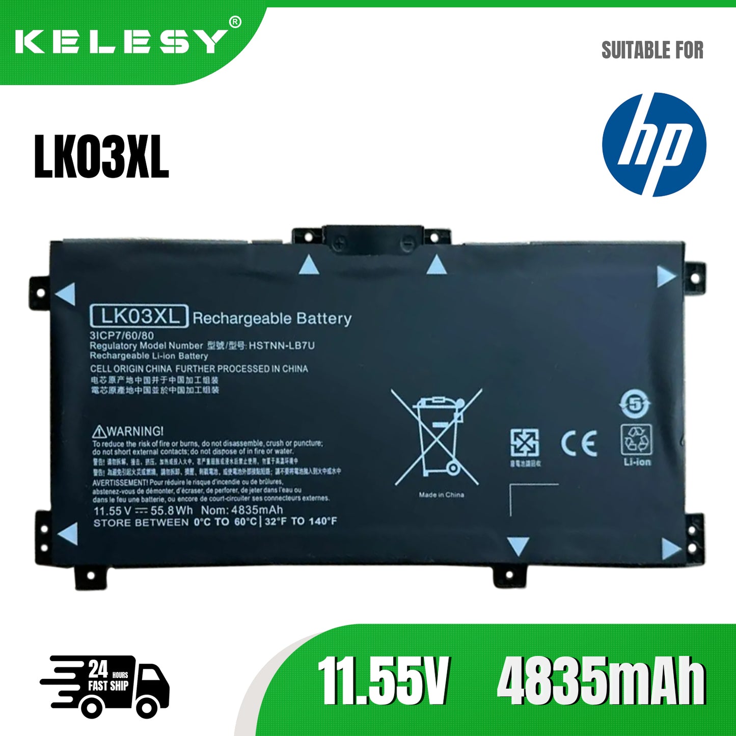 KELESY LK03XL Laptop Battery For HP envy 15 x360 15-bp 15-cn TPN-W127 W128 W129 W132 HSTNN-LB7U HSTNN-UB7I HSTNN-IB8M LB8J