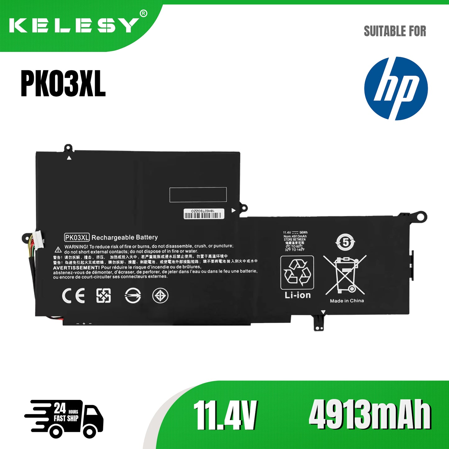 KELESY PK03XL Laptop Battery for HP Spectre Pro X360 13 G1 Series M2Q55PA M4Z17PA HSTNN-DB6S 6789116-005 11.4V 56WH