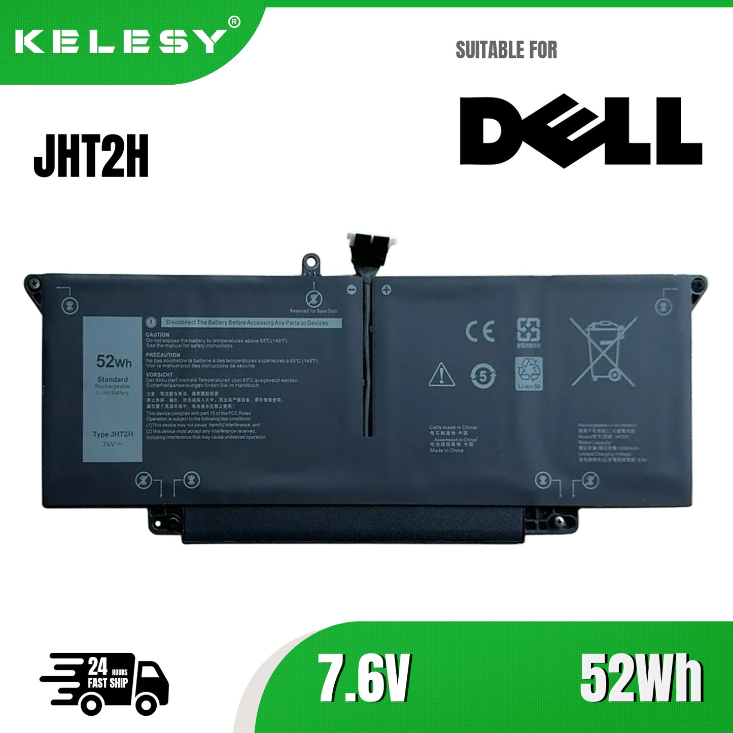 Аккумулятор для ноутбука KELESY для Dell Latitude 7310 7410 HRGYV X825P 4V5X2 7CXN6 7CXN6 T3JWC XMT81 52Wh 7.6v