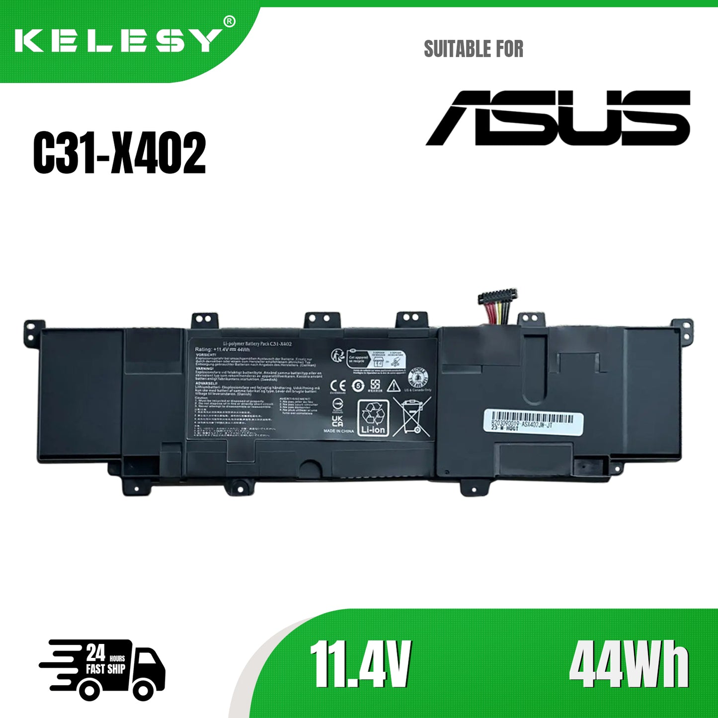 KELESY Laptop battery for Asus S300 S400C S400CA S400E X402C F402C C31-X402 11.4v 44WH