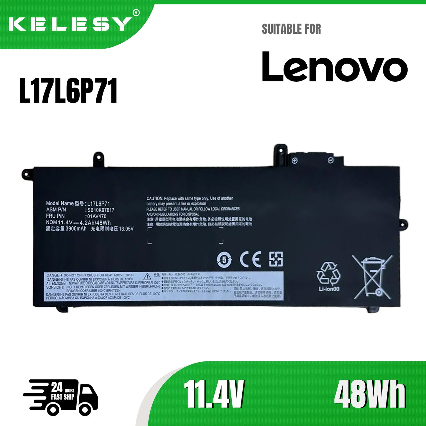 KELESY Battery for Lenovo ThinkPad X280 L17M6P71 L17C6P71 01AV470 01AV471 01AV472 SB10K97617 11.4V 48WH