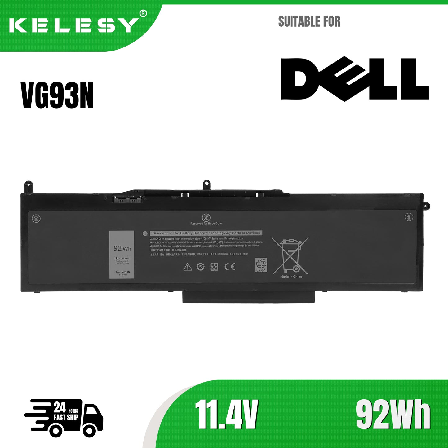 KELESY VG93N 11.4V 92WH Laptop Battery For Dell Precision 15 3520 3530 M3520 M3530 Latitude 5580 5590 5591 WFWKK 0WFWKK NY5PG