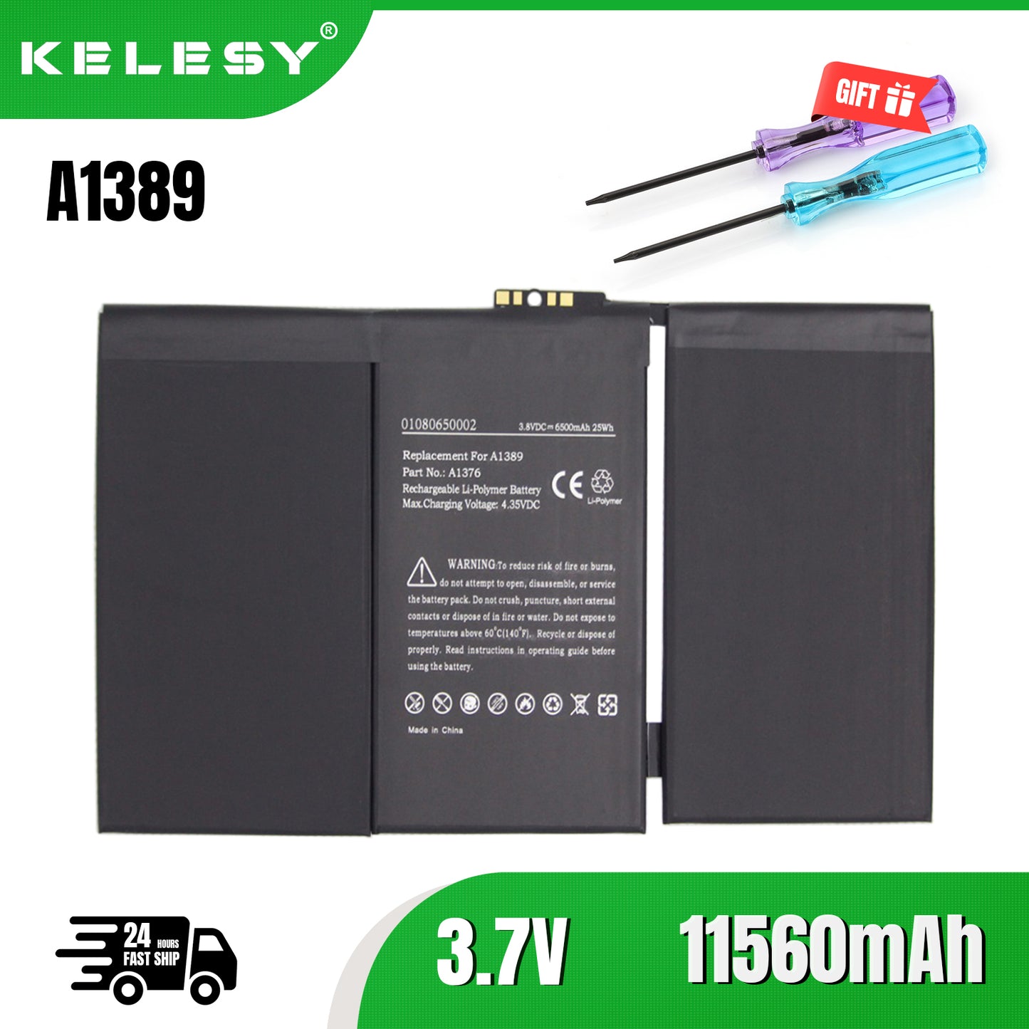 KELESY A1389 Tablet Battery For Apple iPad 3 & iPad 4 A1403 A1416 A1430 A1458 A1459 A1460 3.7V 11560mAh 43Whr