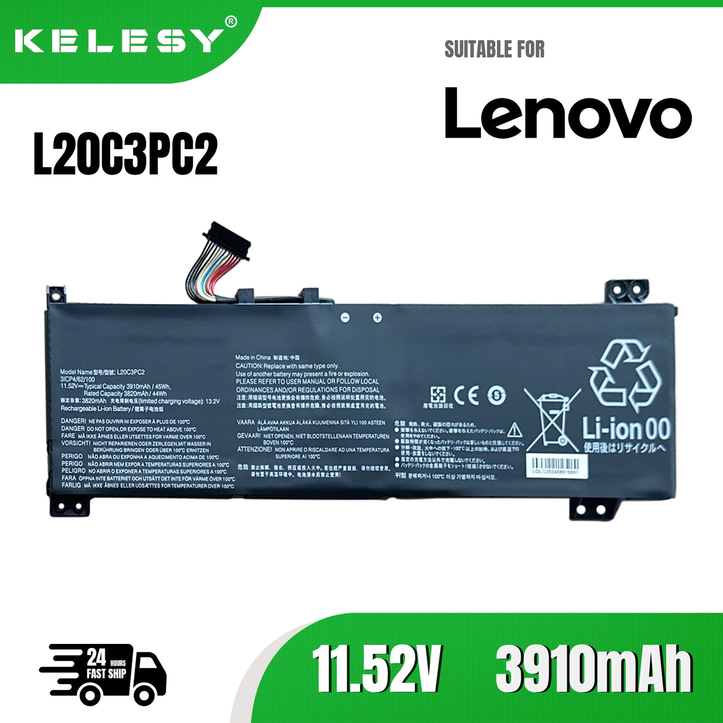 KELESY L20M3PC2 L20C3PC2 Laptop Battery For Lenovo ideapad Gaming 3 15ACH6 15IHU6 82K1 82K2 L20L3PC2 L20D3PC2 11.52V 45WH