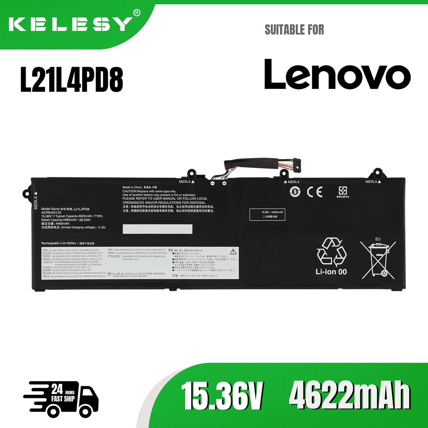 KELESY L21L4PD8 Battery L21M4PD8 L21C4PD8 for Lenovo ThinkBook 16 G4 ARA IAP 21CY005 21D1001 21CY002 21CY004 21CY0 15.36V 71Wh