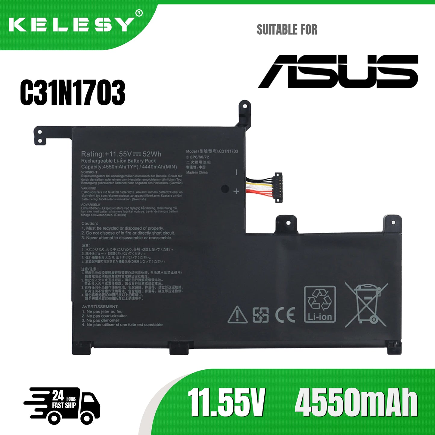 KELESY C31N1703 Laptop Battery For ASUS Zenbook Flip UX561U UX561UA UX561UN Q525U Q525UA Q505UA Q505UA-BI5T7 Q525UA-BI7T9 11.55v