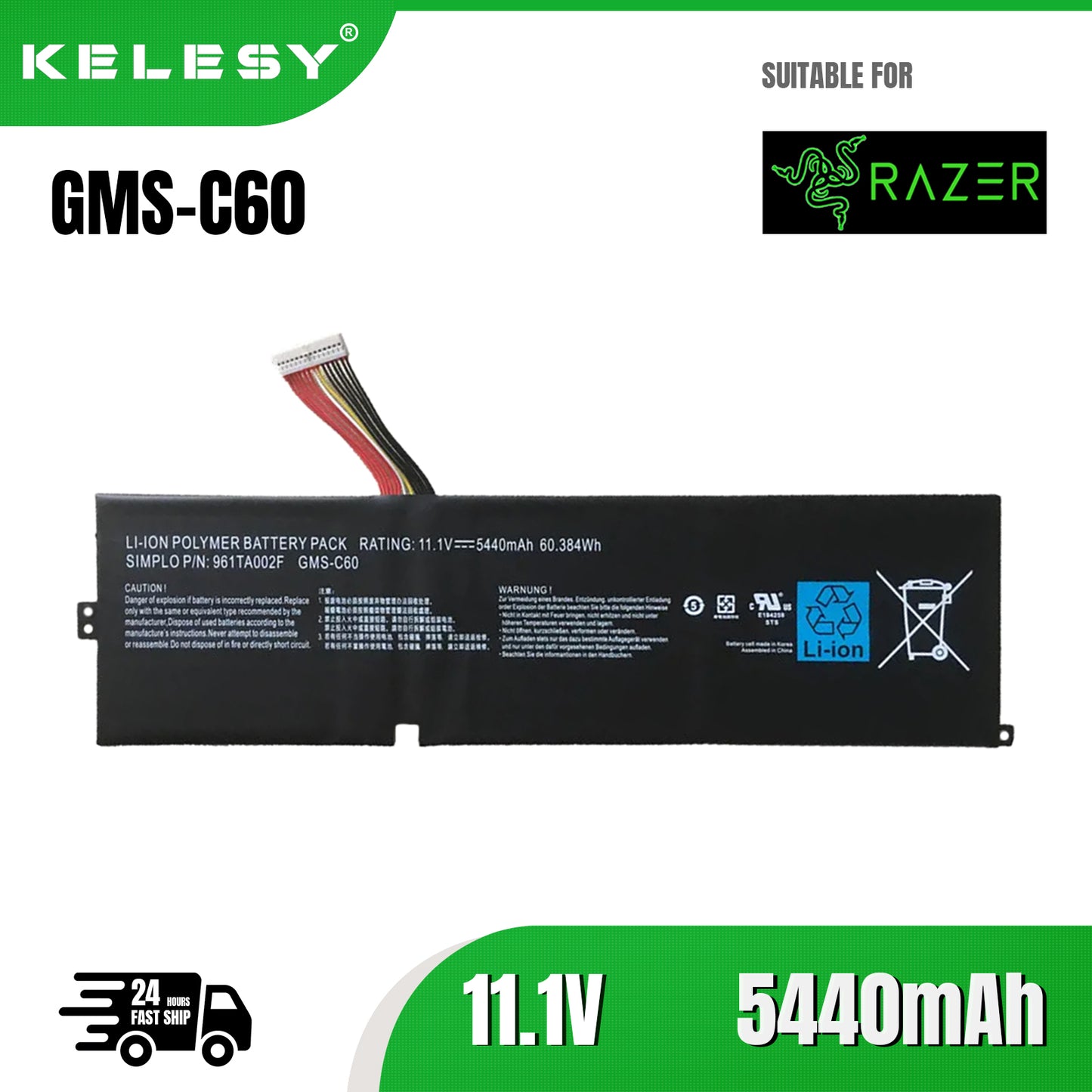 KELESY GMS-C60-batería Original para ordenador portátil Razer Blade R2, 11,1 V, 60.384Wh, 17,3 pulgadas, 17, 2012, 961TA002F