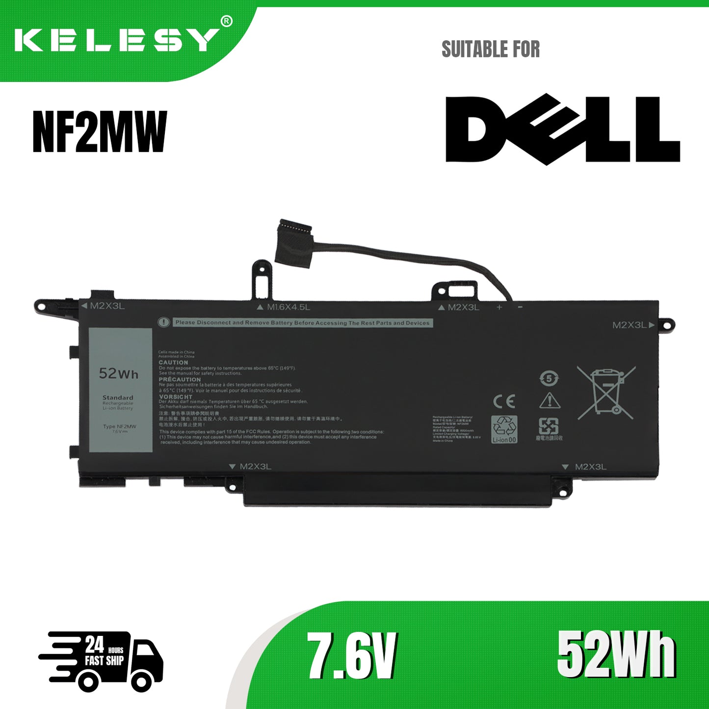 KELESY 0C76H7 7.6V 52Wh Replacement Laptop Battery for Dell Latitude 7400 2-in-1 Latitude 9410 2-in-1 Series 0G8F6M E7270 E7260