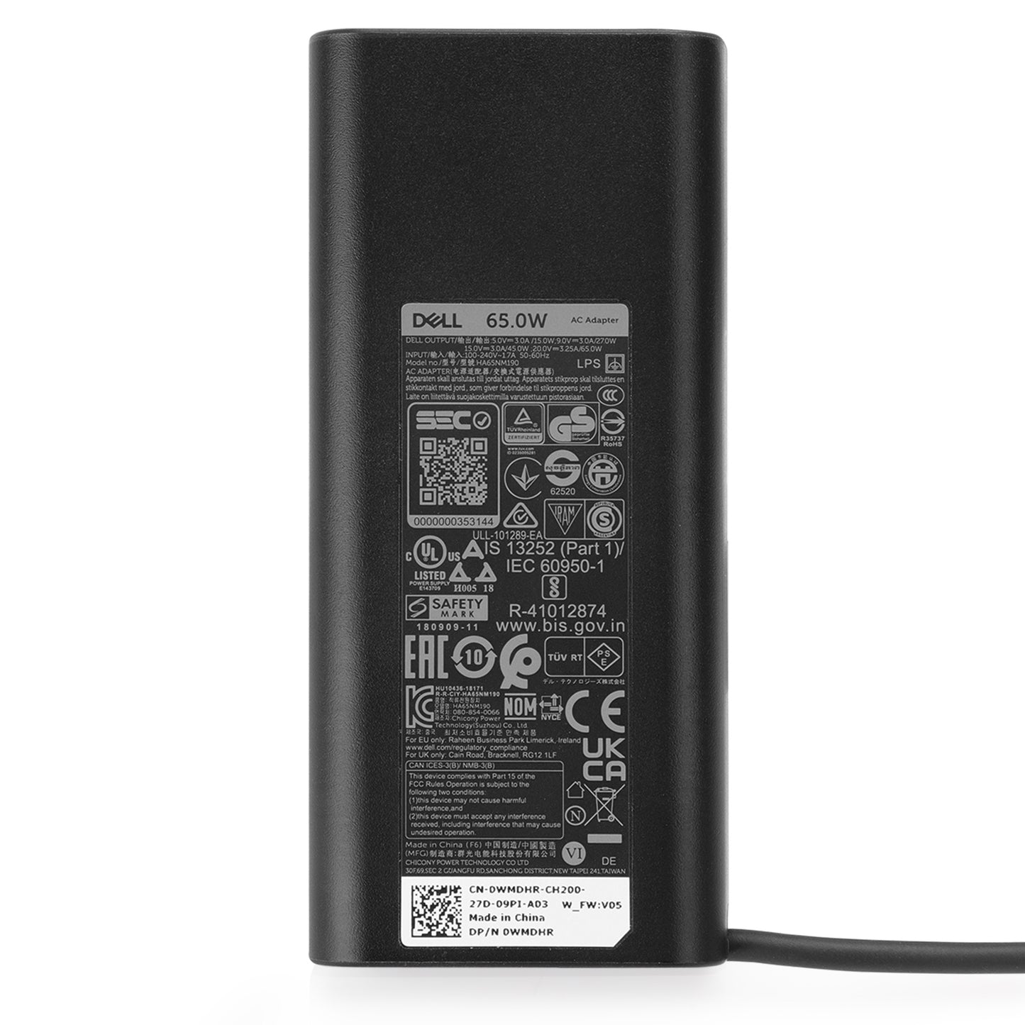 DELL Laptop AC Adapter for DELL 65W Type C Black Tip, HA65NM190