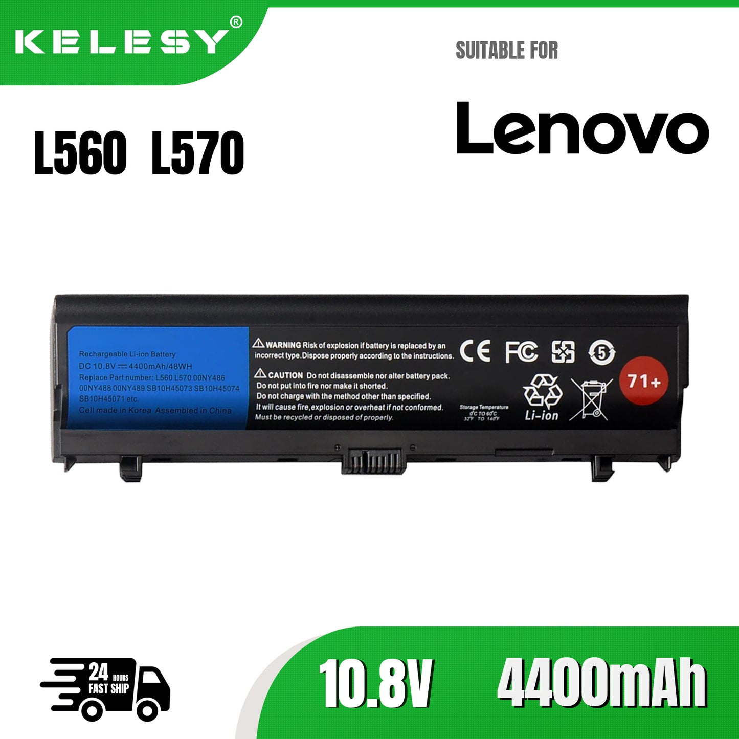 KELESY batería para portátil Lenovo Thinkpad L560, L570, SB10H45073, SB10H45074, SB10H45071, 00NY488, 00NY489, 00NY486 10,8 V