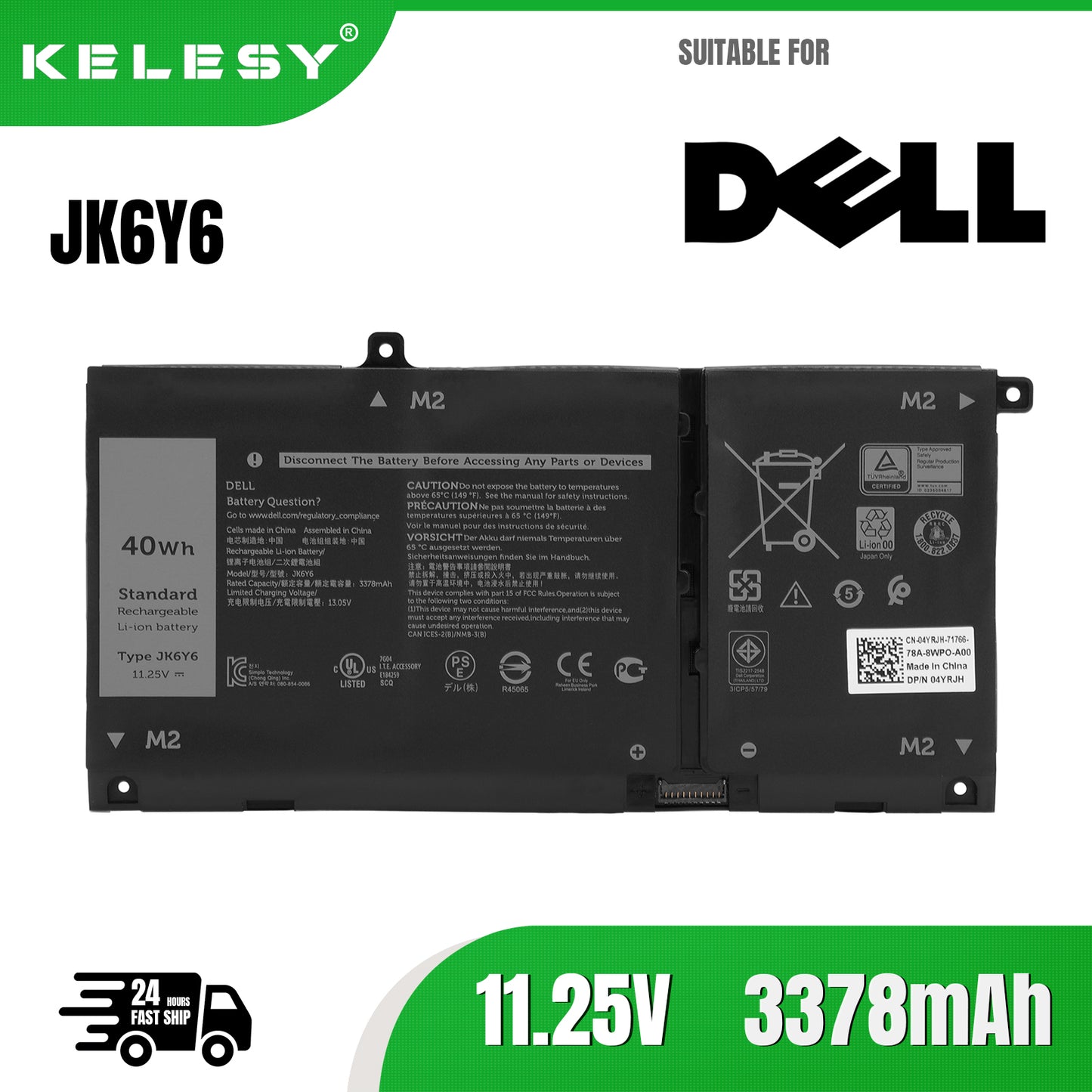 KELESY JK6Y6 11.25V 40WH Laptop Battery For Dell Latitude 3410 3510 Vostro 14 5402 5501 5502 Inspiron 5300 5301 9077G H5CKD
