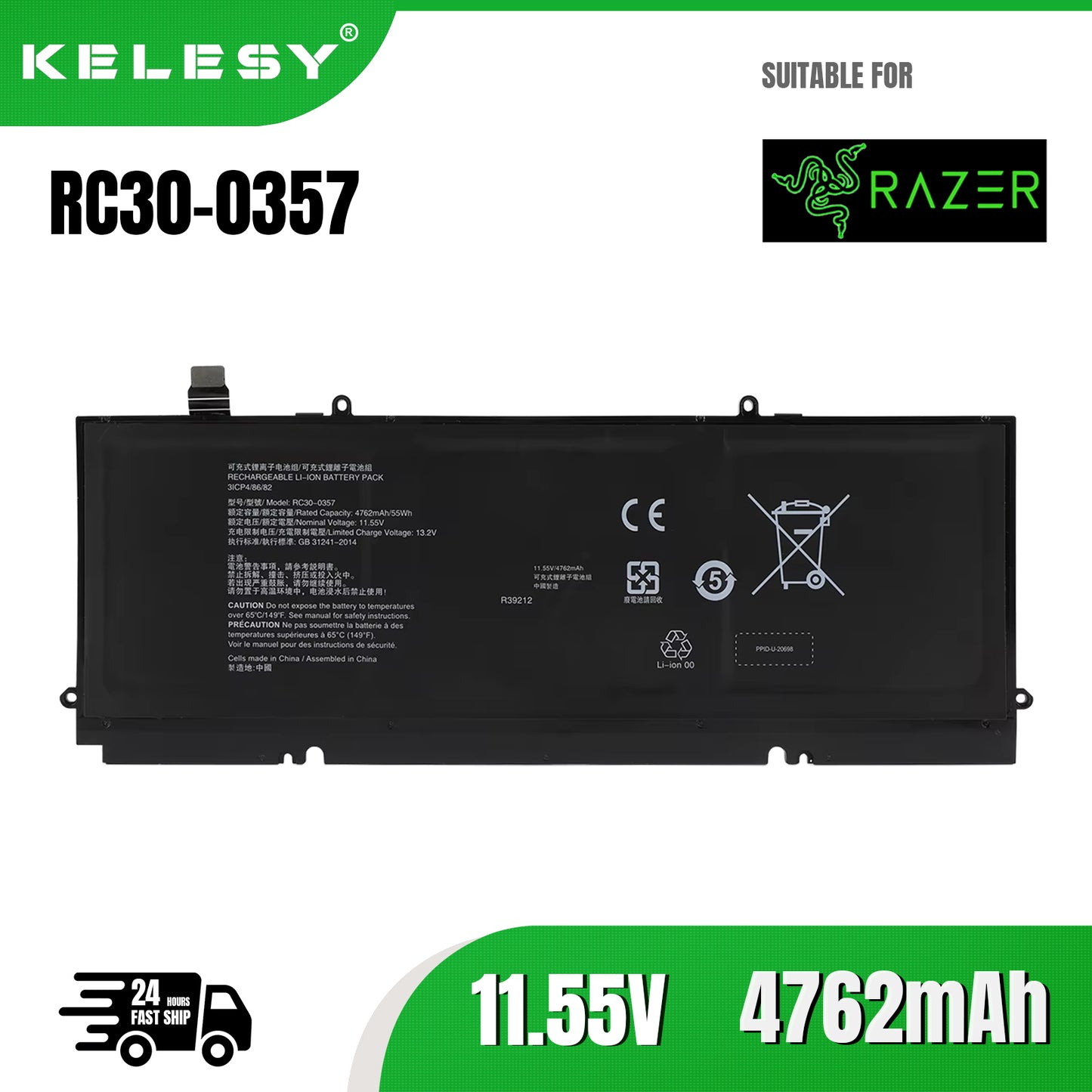 KELESY RC30-0357 Laptop Battery For Razer Book 13 UHD Touch 2020 Book 13 Core I7 Notebook Rechargeable Battery Packs 4762mAh