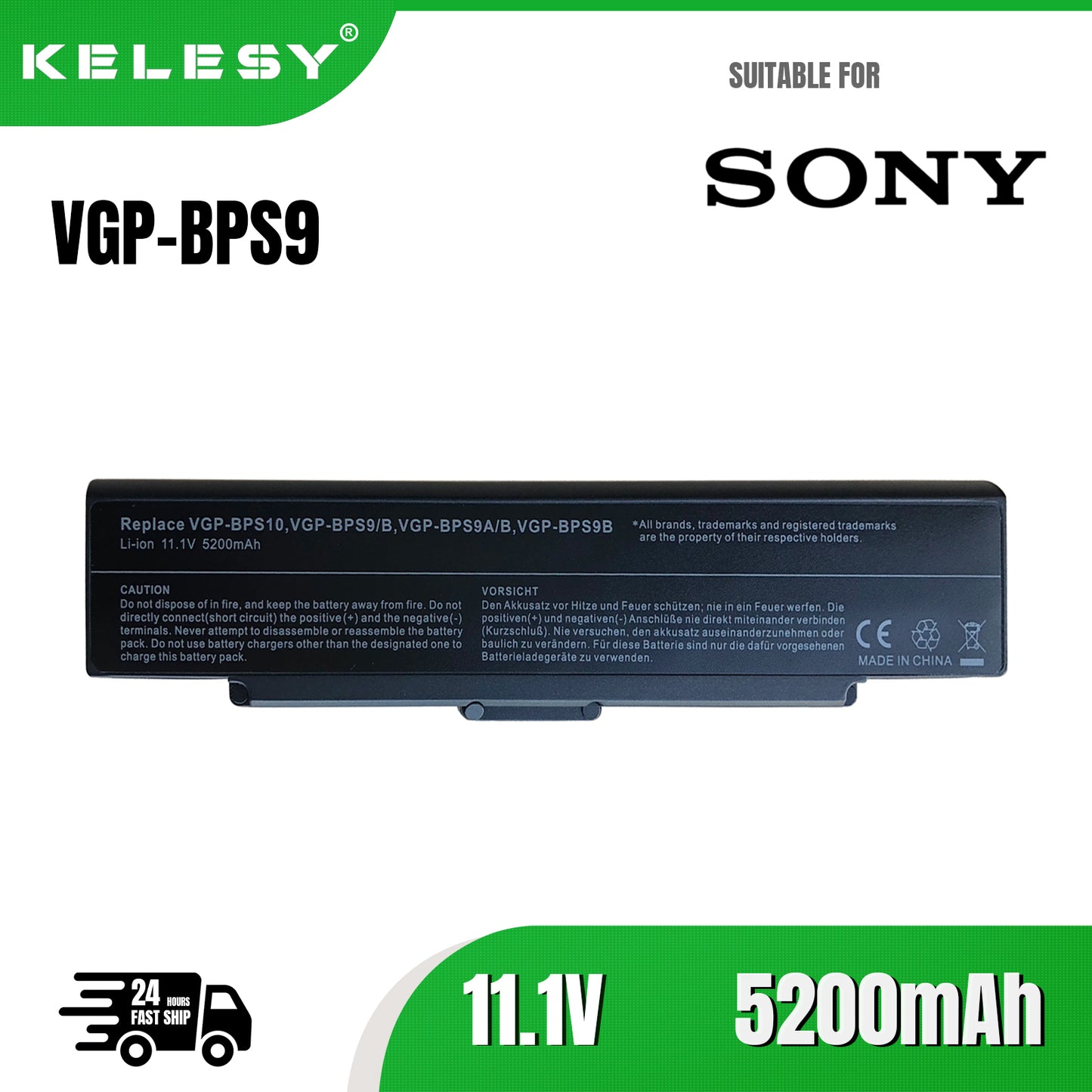 KELESY Batería de ordenador portátil para Sony Vaio PCG, VGN-AR, VGN-CR, serie VGN-NR, PN: VGN-SZ, VGP-BPS9/B, color negro