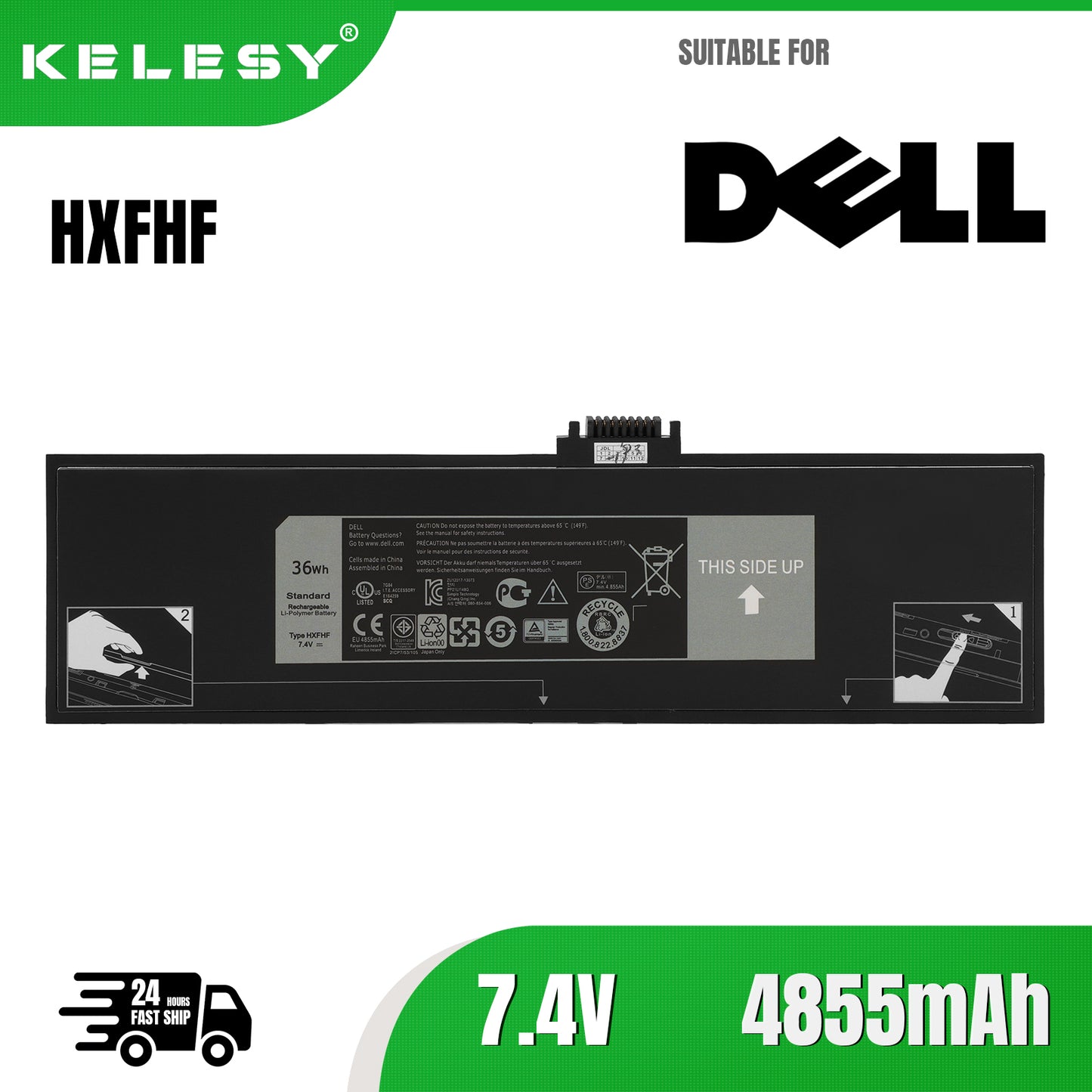 KELESY New Laptop Battery HXFHF 7.4V 36Wh For DELL Venue 11 Pro (7130) 11 Pro (7139) 11 Pro 7310 Series Notebook VT29R VJF0X