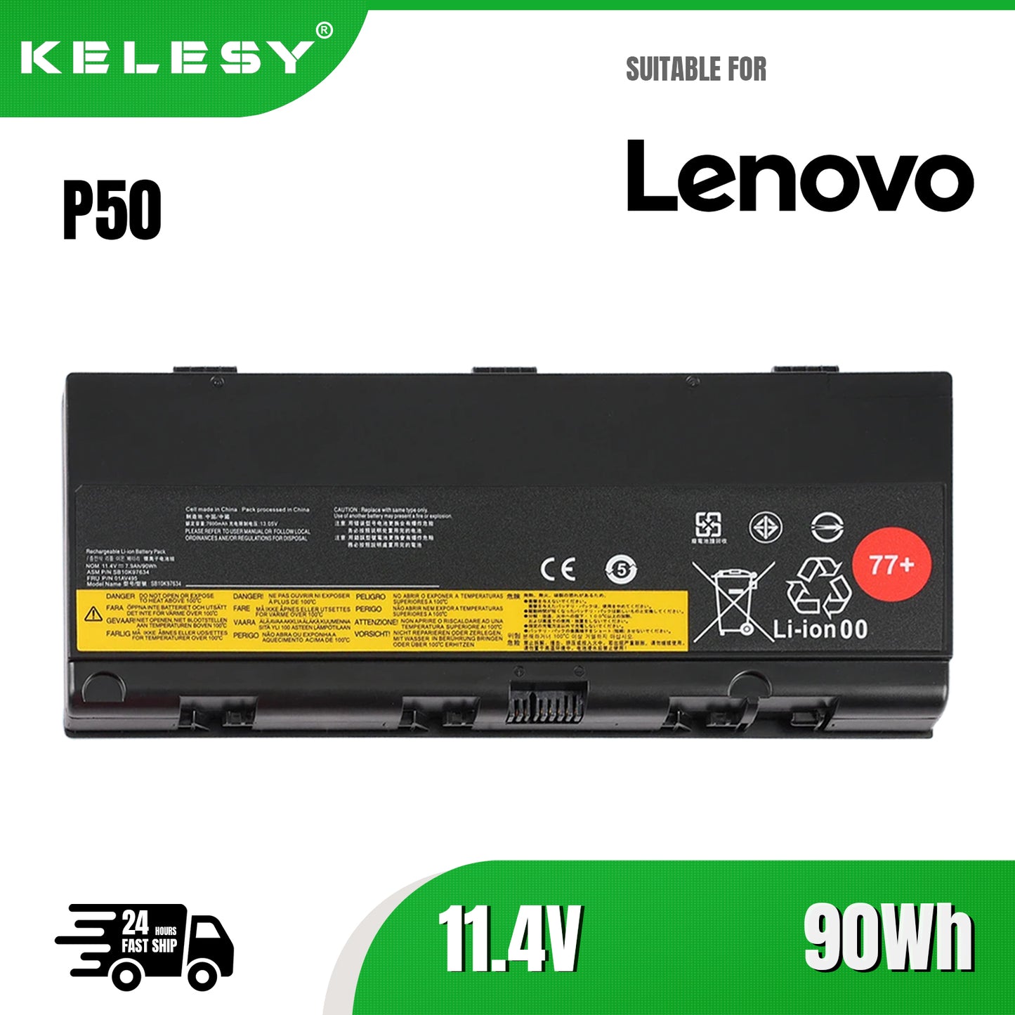 KELESY batería para LENOVO Thinkpad P50, P51, P52, 00NY490, 00NY491, 00NY492, SB10H45075, SB10H45076, SB10H45078, L17L6P51