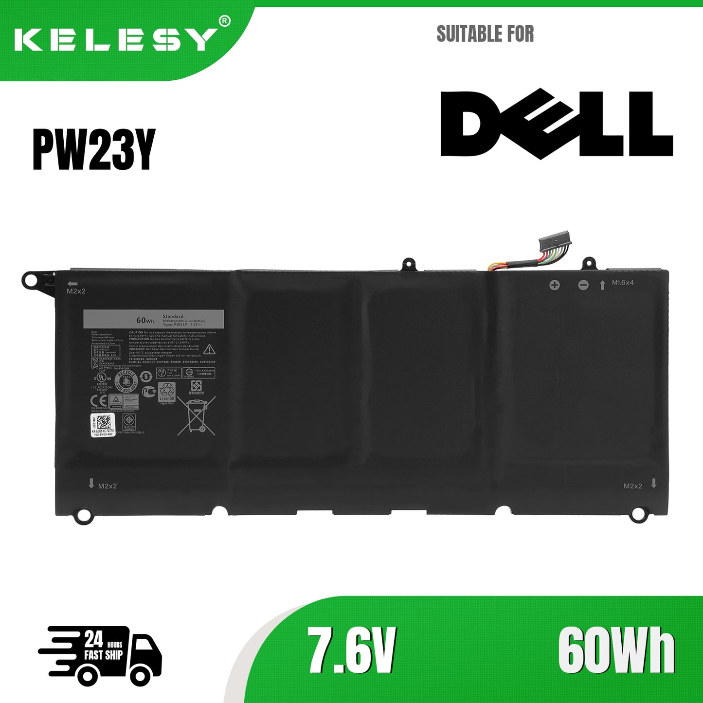 KELESY PW23Y Replacement Laptop Battery for DELL XPS 13 9360 Series RNP72 TP1GT P54G 7.6V 60WH Free Tools