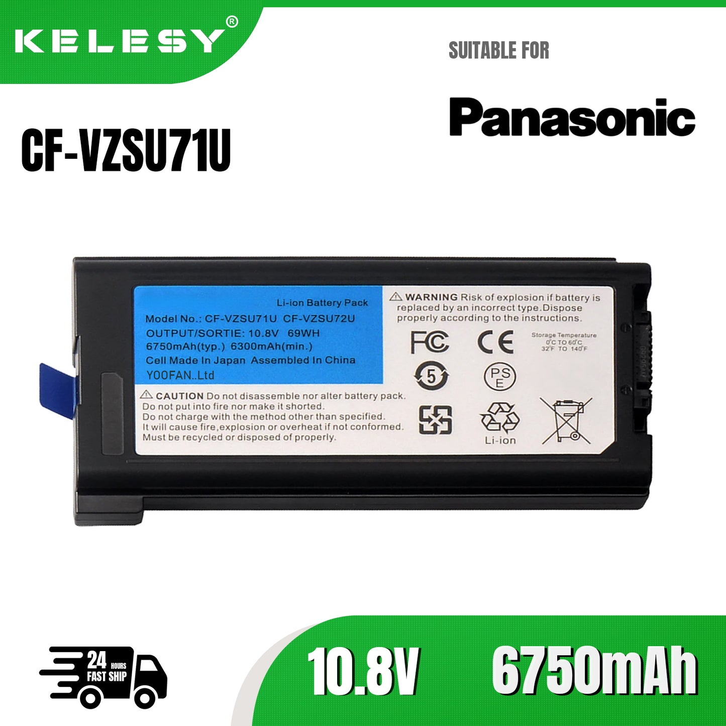 KELESY batería CF-VZSU72U para ordenador portátil, accesorio para Panasonic Toughbook, CF-VZSU71U, CF-30, CF-31, CF-53, 10,8 V