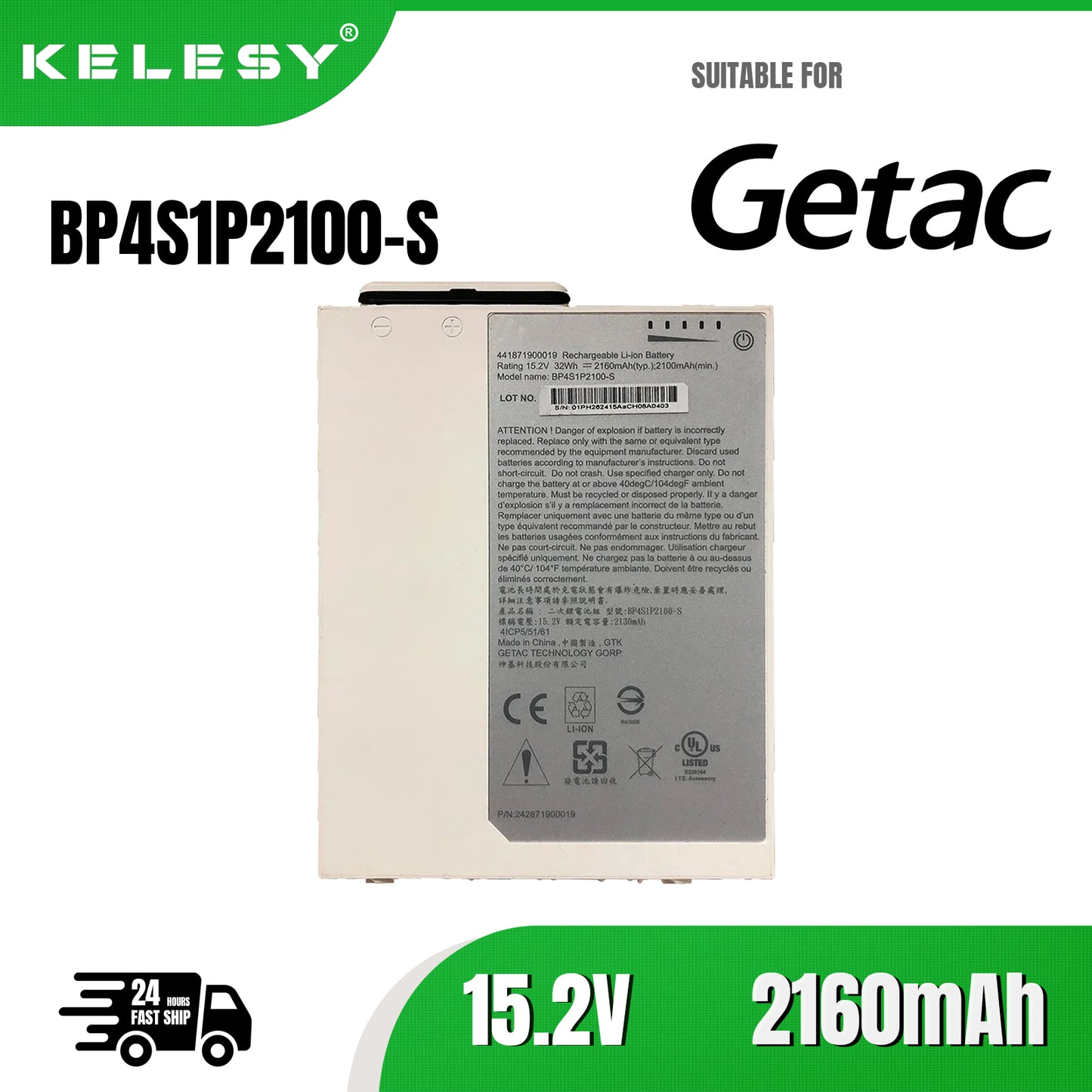 KELESY Batería Original de BP4S1P2100-S para ordenador portátil, 15,2 V, 32Wh, 2160mAh, para Getac RX10, RX10H, 441871900019