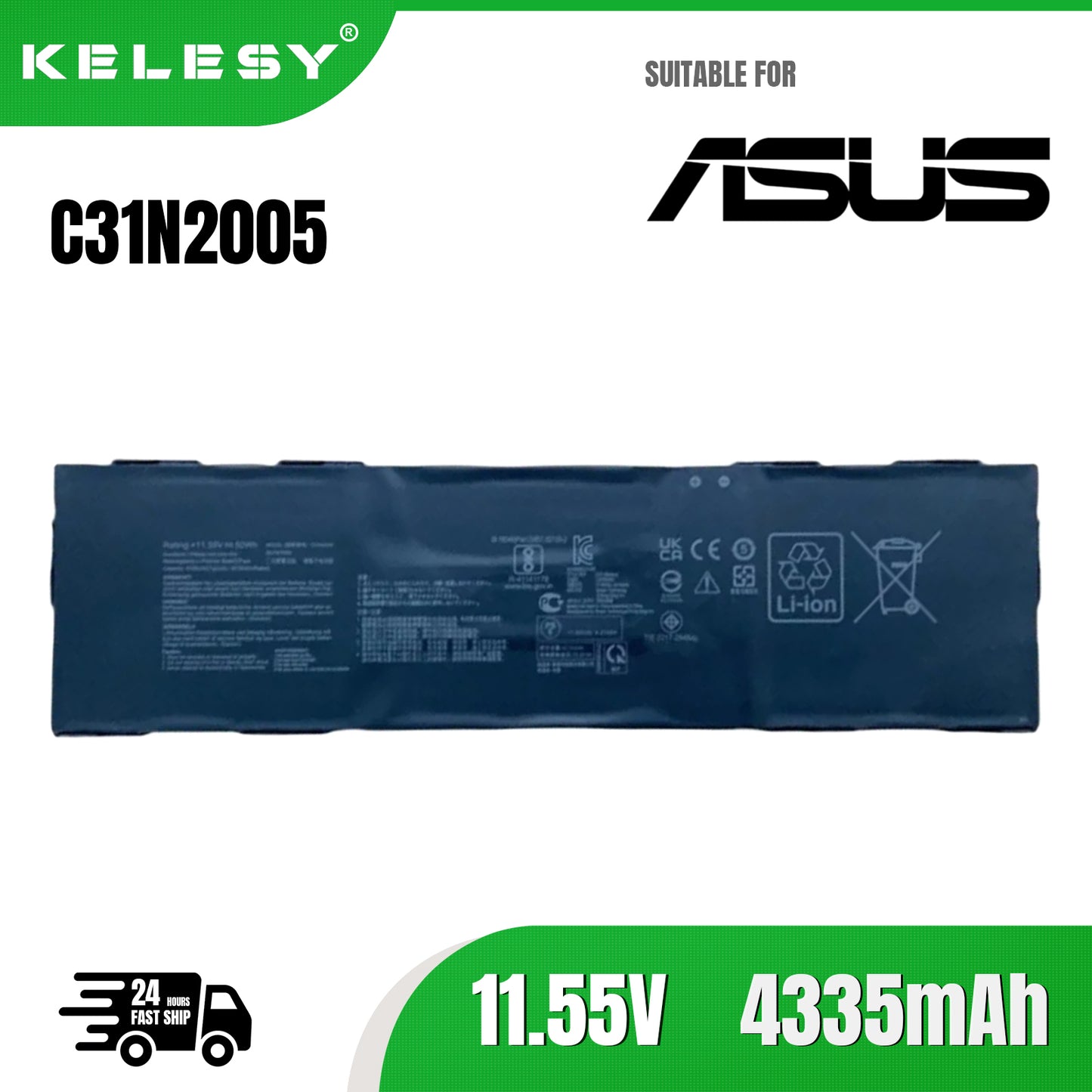 KELESY C31N2005 Laptop Battery For ASUS Chromebook CX9 CX9400CEA CX3 CX3400FMA Series Notebook 0B200-03810000 11.55V 50WH