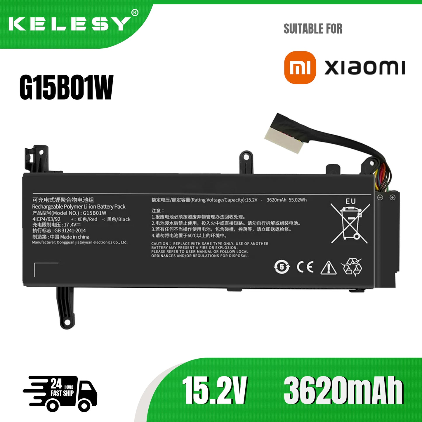 KELESY G15B01W Laptop Battery For XiaoMi Gaming 15.6 Inch XMG1902 171502 TM1801 TM1705 15.2V 55.02Wh 3620mAh