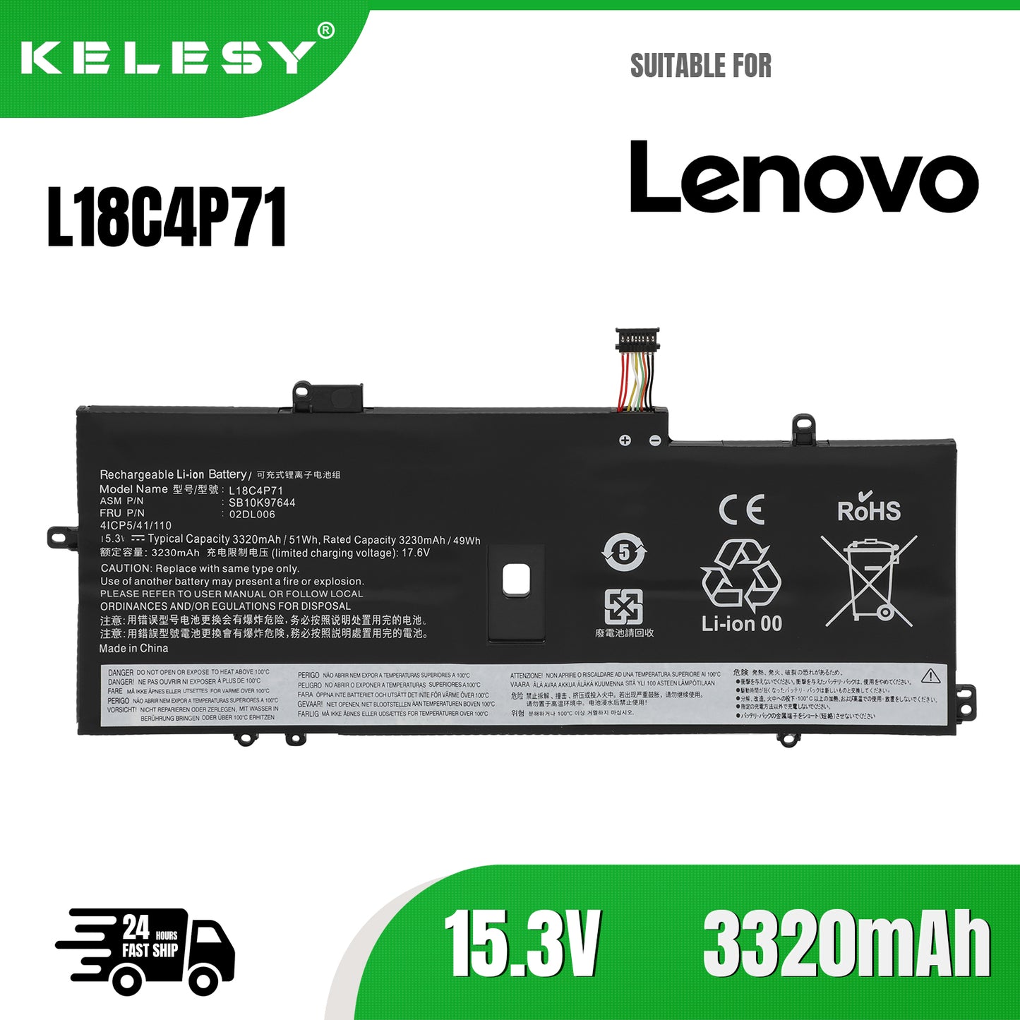 KELESY Nobi 15.3V L18C4P71 Laptop Battery For Lenovo ThinkPad X1 Carbon 2019 X1C SB10K97642 02DL005 02DL006 L18L4P71 L18M4P72