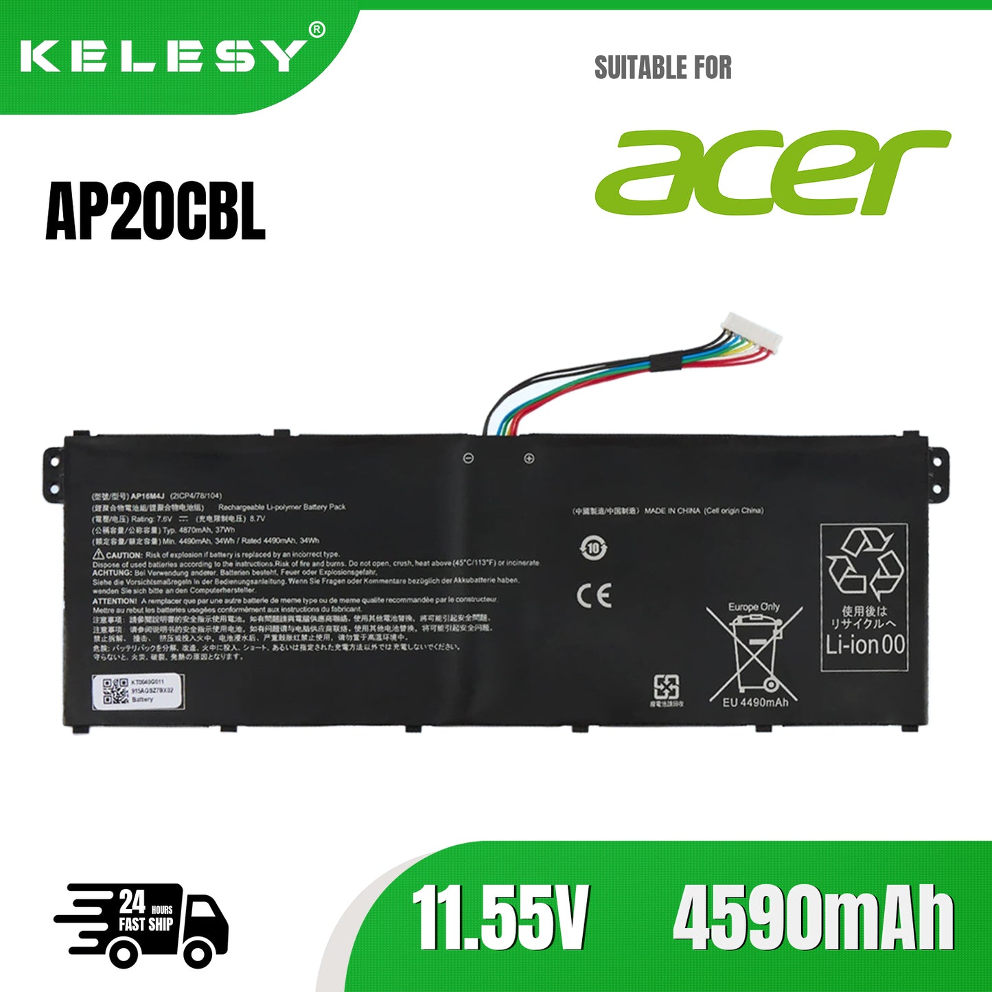 KELESY New AP20CBL Laptop Battery For Acer Chromebook 315 CB315-4H,511 C734,514 CB514,C815 Swift SF314-43-R2R4,R5-5500U