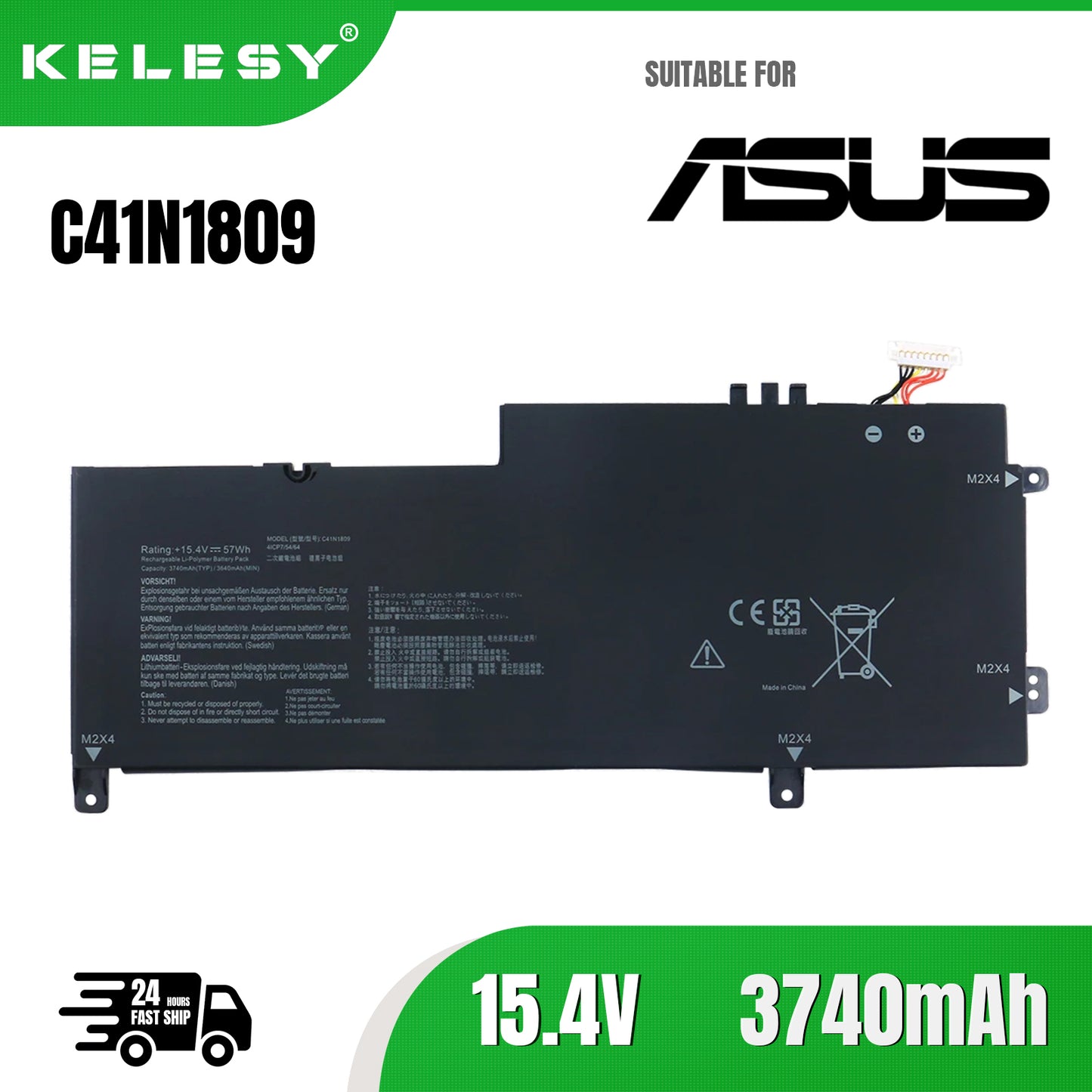 KELESY 15.4V 57WH C41N1809 Laptop Battery For ASUS Zenbook Flip 15 UX562 UX562FD UX562FN Q536FD Notebook 0B200-03070000 New