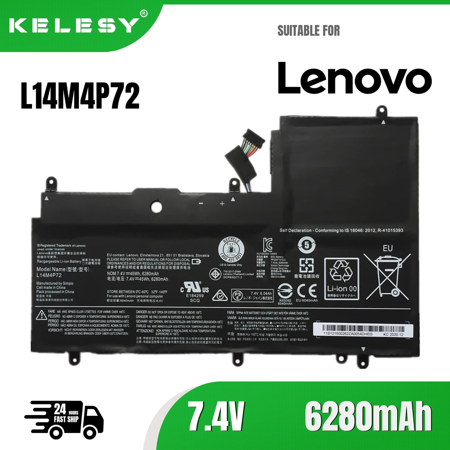 KELESY 7.4V 45Wh 6Cell литий-ионный L14S4P72 L14M4P72 оригинальный аккумулятор для ноутбука Lenovo Yoga 3 14 14-IFI 14-ISE 700 700-14ISK Se