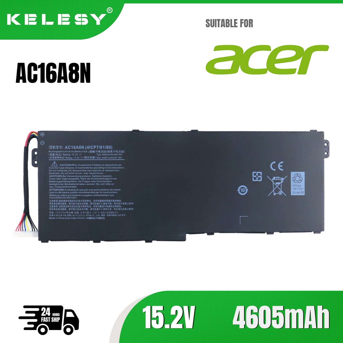 KELESY AC16A8N Laptop Battery for Acer Aspire V17 V15 Nitro VN7-593G VN7-793G VN7-793G-73YP 78E3 VN7-793 717L 4ICP7/61/80