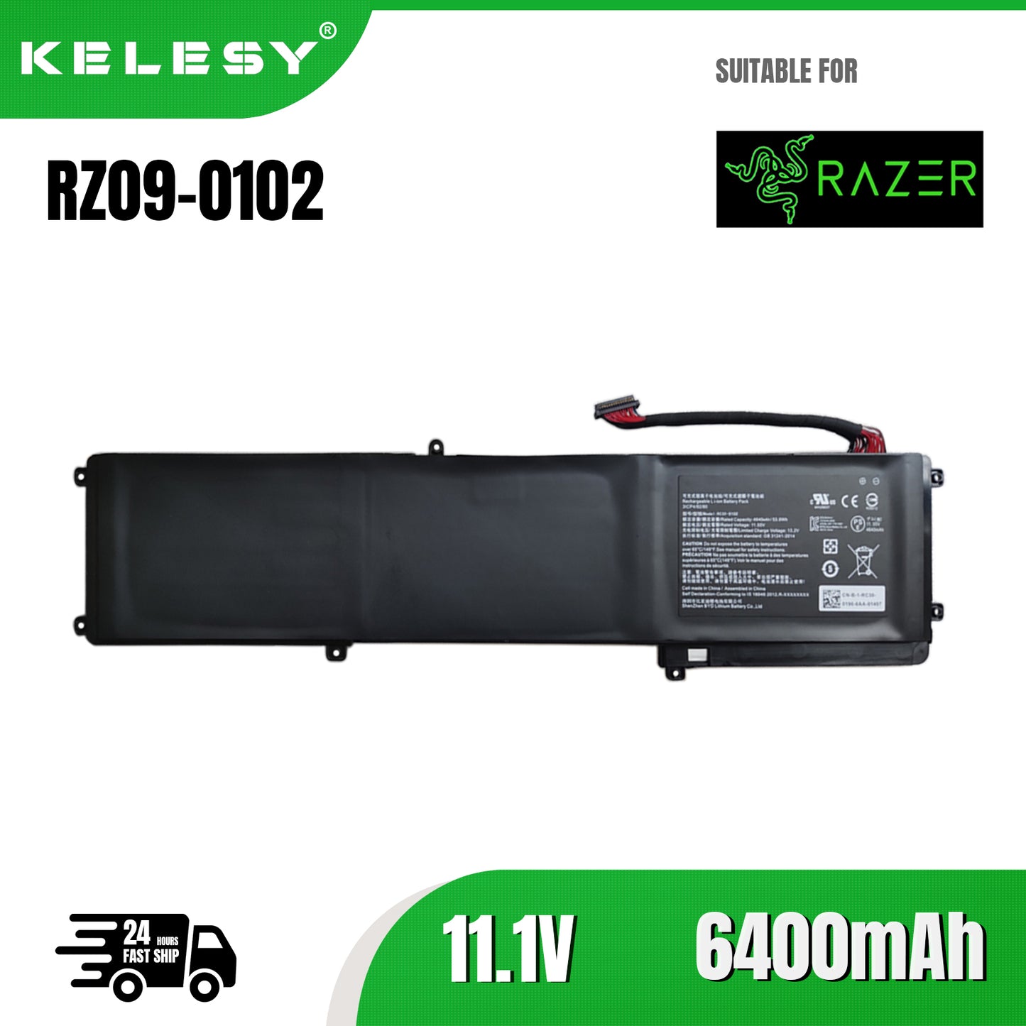 KELESY 11.1V 6400mAh New Laptop Battery RZ09-0102 For Razer Blade 14 RZ09-00991101 RZ09-0102 01020101 01020102 0116