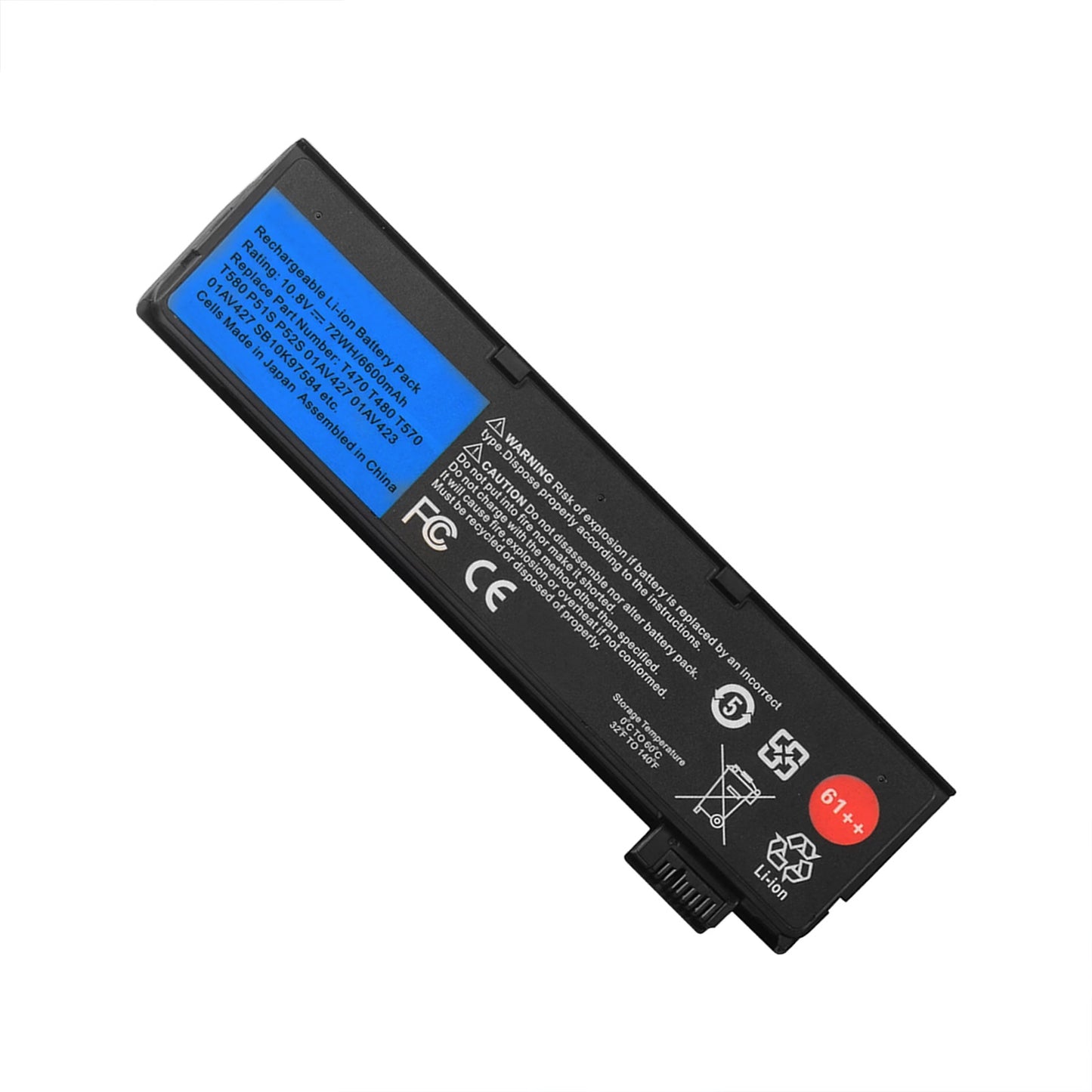 KELESY Batería de 10,8 V para ordenador portátil, Pila de 6600mAh para Lenovo ThinkPad T470, T480, T570, T580, P51S, P52S