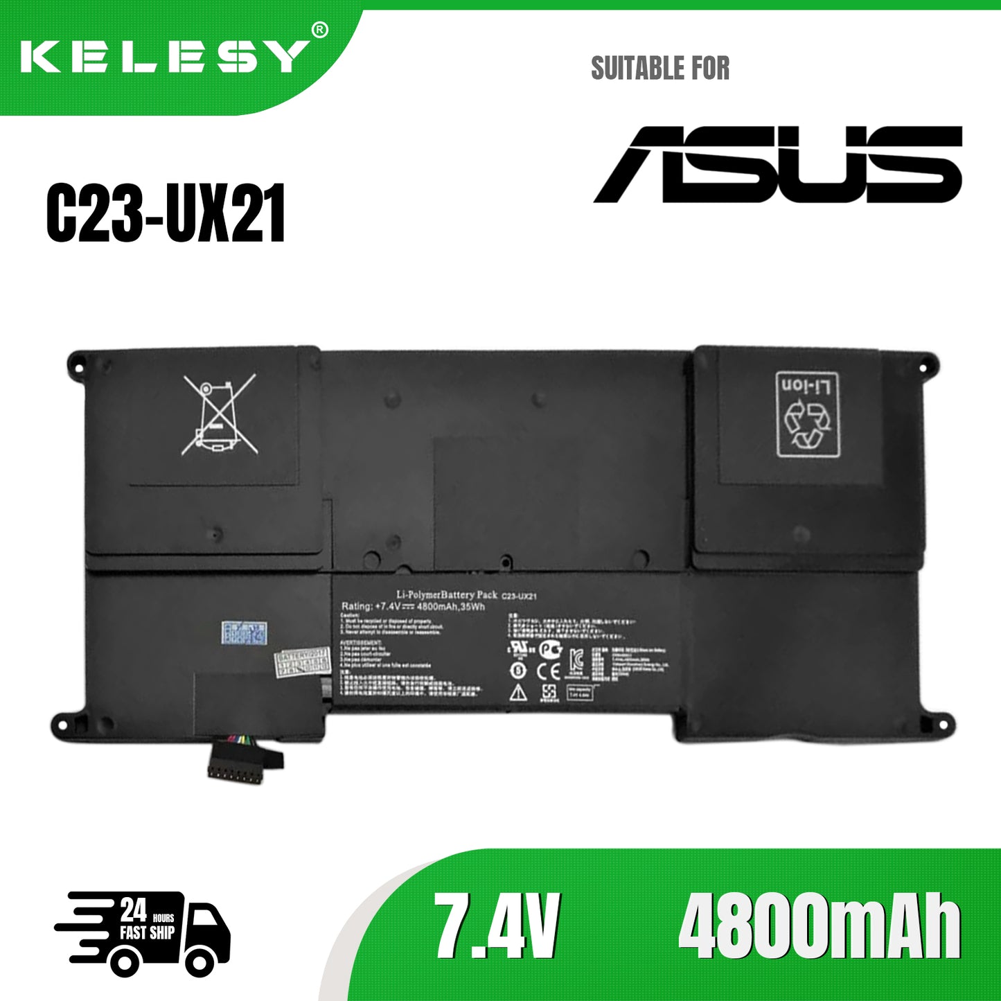 KELESY 7.4V 35Wh New Genuine Original C23-UX21 Replacement Laptop Battery For Asus ZenBook UX21 UX21A UX21E