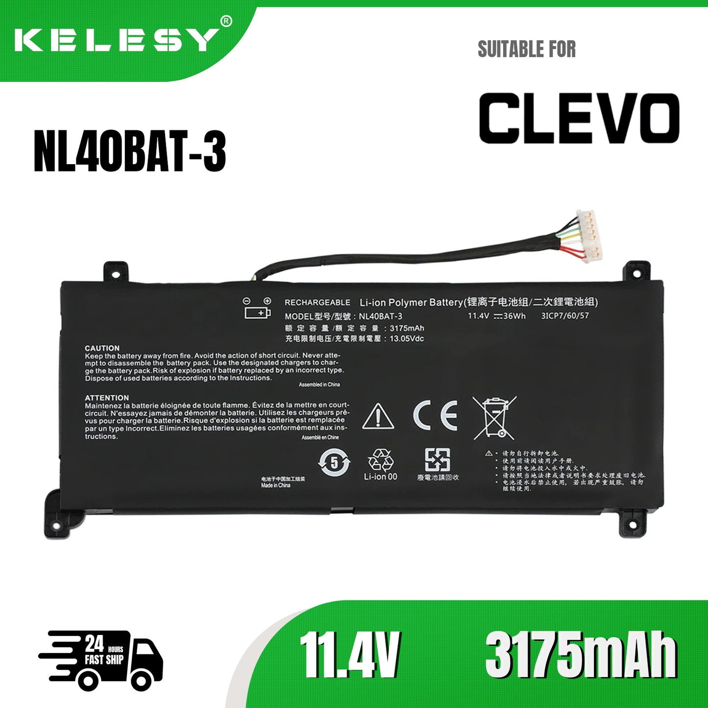 KELESY Batería de NL40BAT-3 para CLEVO MACHCREATOR-AAS3AU NL51LU NL41GU NL41LU