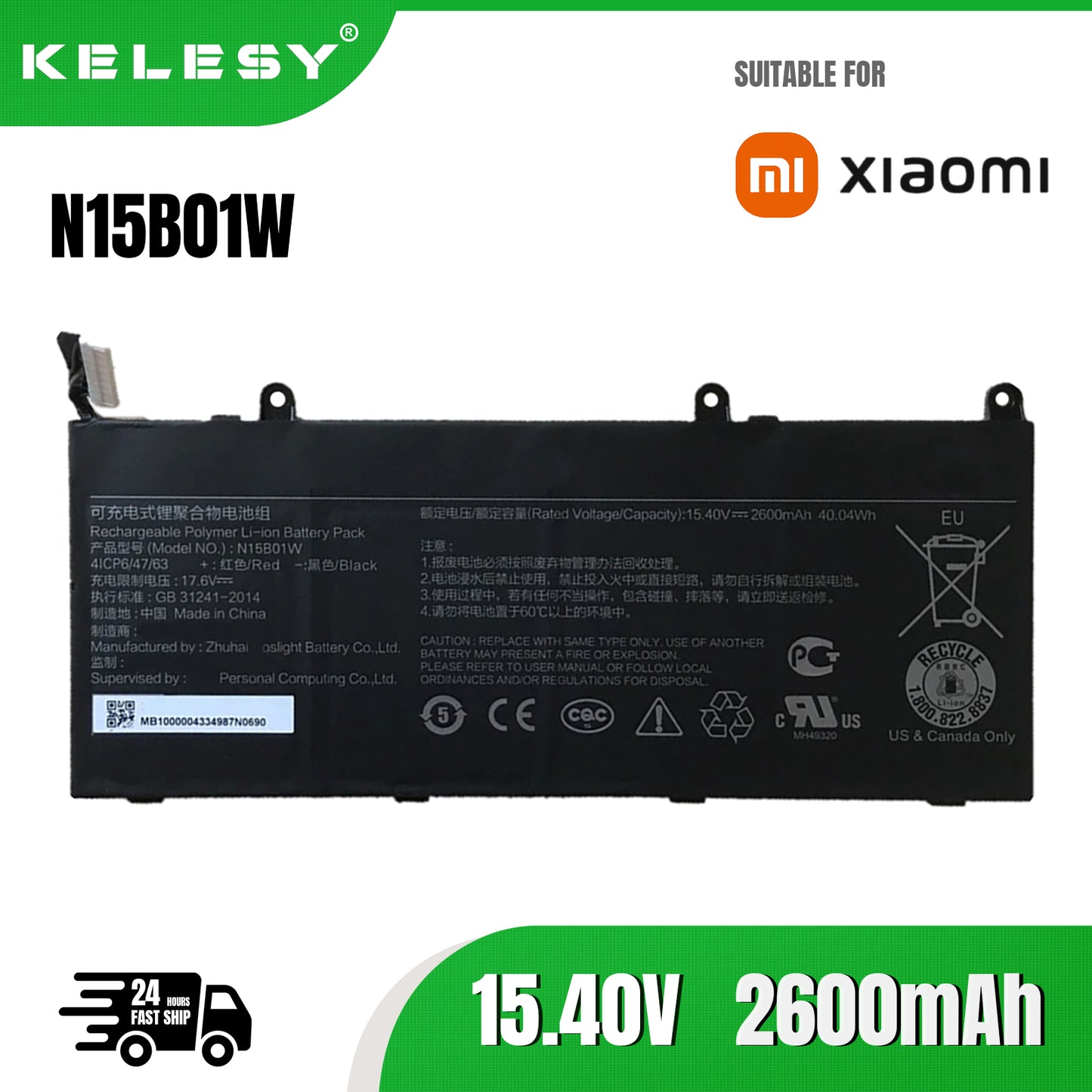 KELESY N15B01W Laptop-Akku für Xiaomi Mi Ruby 15,6 Zoll 2019, Timi TM1703 1709, TM1802-AA AB AC AD AN AP