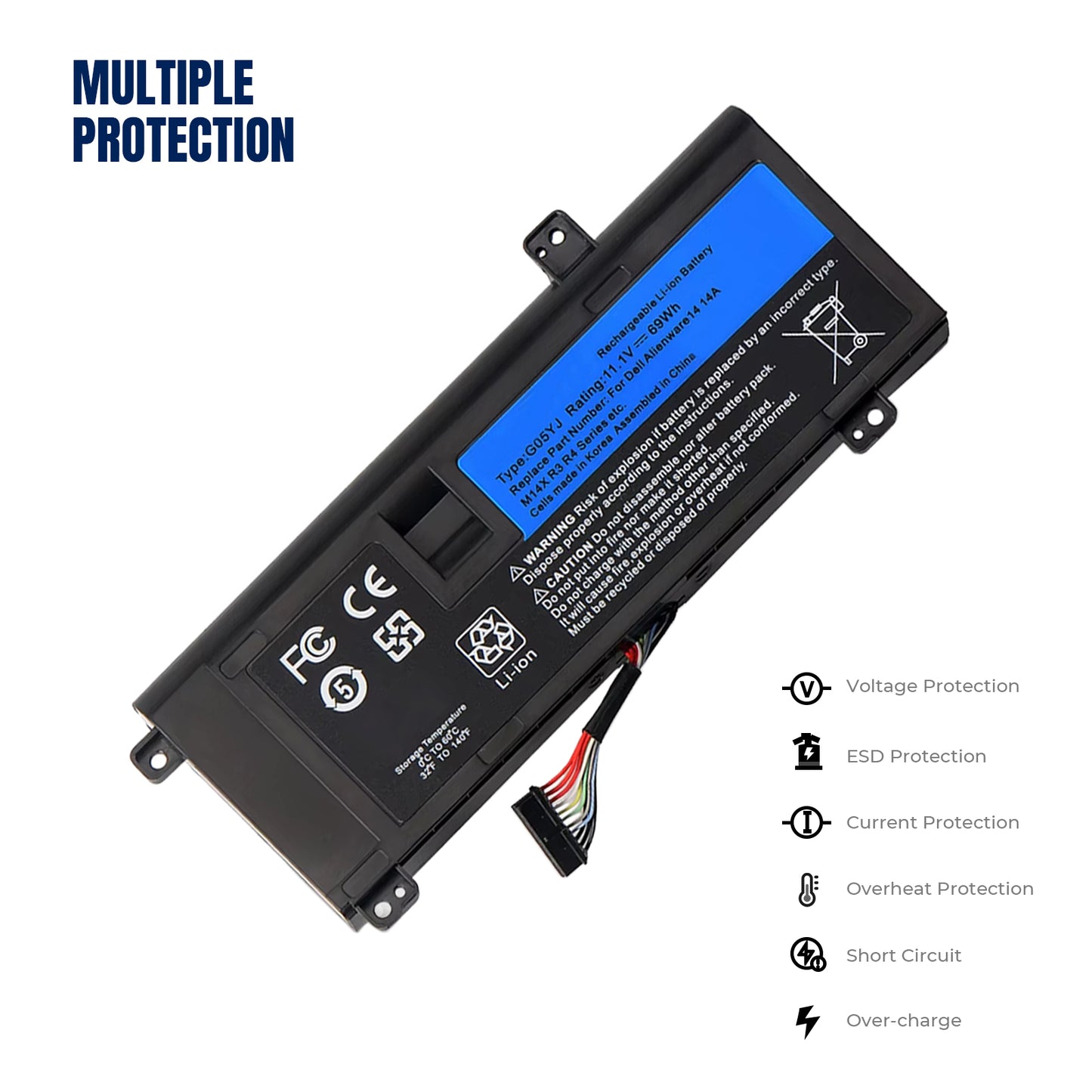 KELLESY G05YJ Laptop Battery For DELL Alienware 14 A14 M14X R3 R4 Series P39G Alienware 14D-1528 GO5YJ Y3PN0 8X70T 69WH
