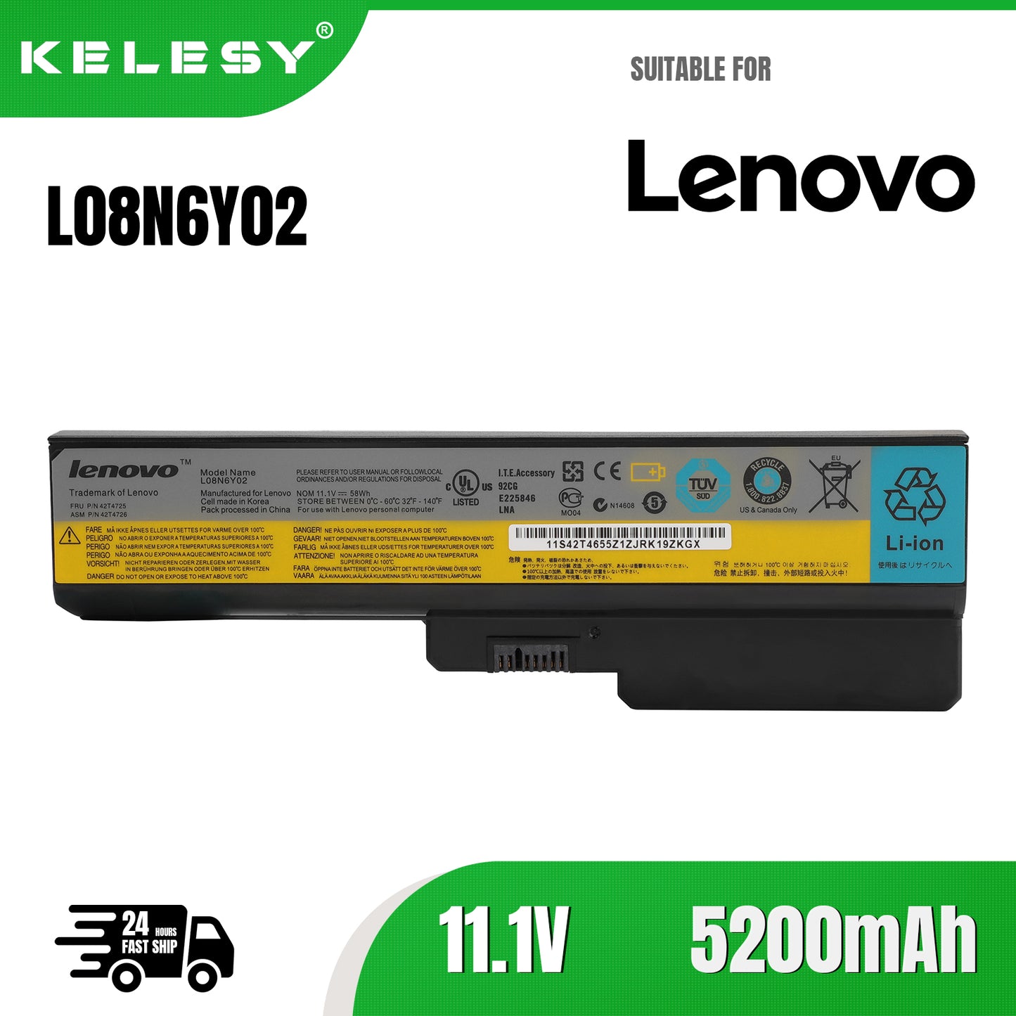 Аккумулятор KELESY для ноутбука Lenovo 3000 G430 G450 G530 G550 N500 Z360 B460 B550 V460 V450 G455 G555 L08N6Y02