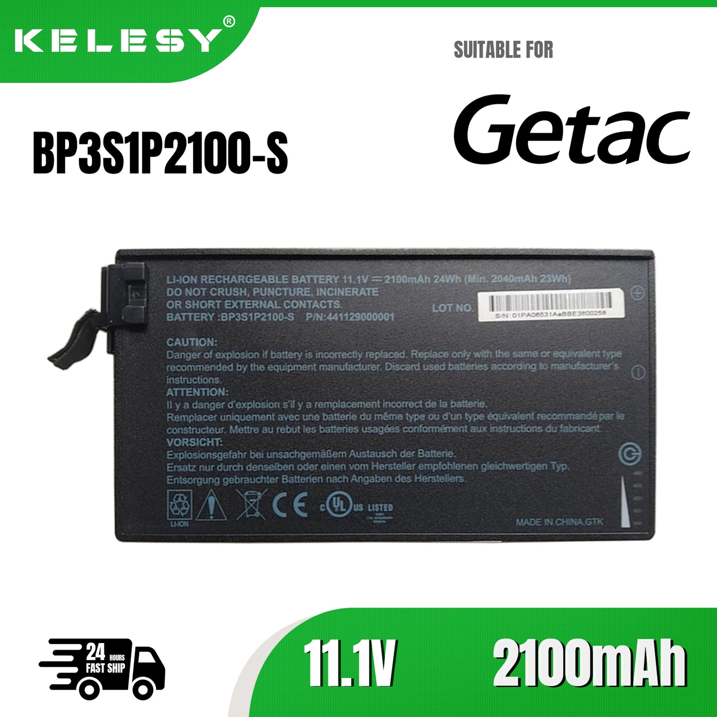 KELESY Batería Original para ordenador portátil, nueva, BP3S1P2100-S, 11,1 V, 24Wh, para Getac V110C, resistente, BP3S1P2100