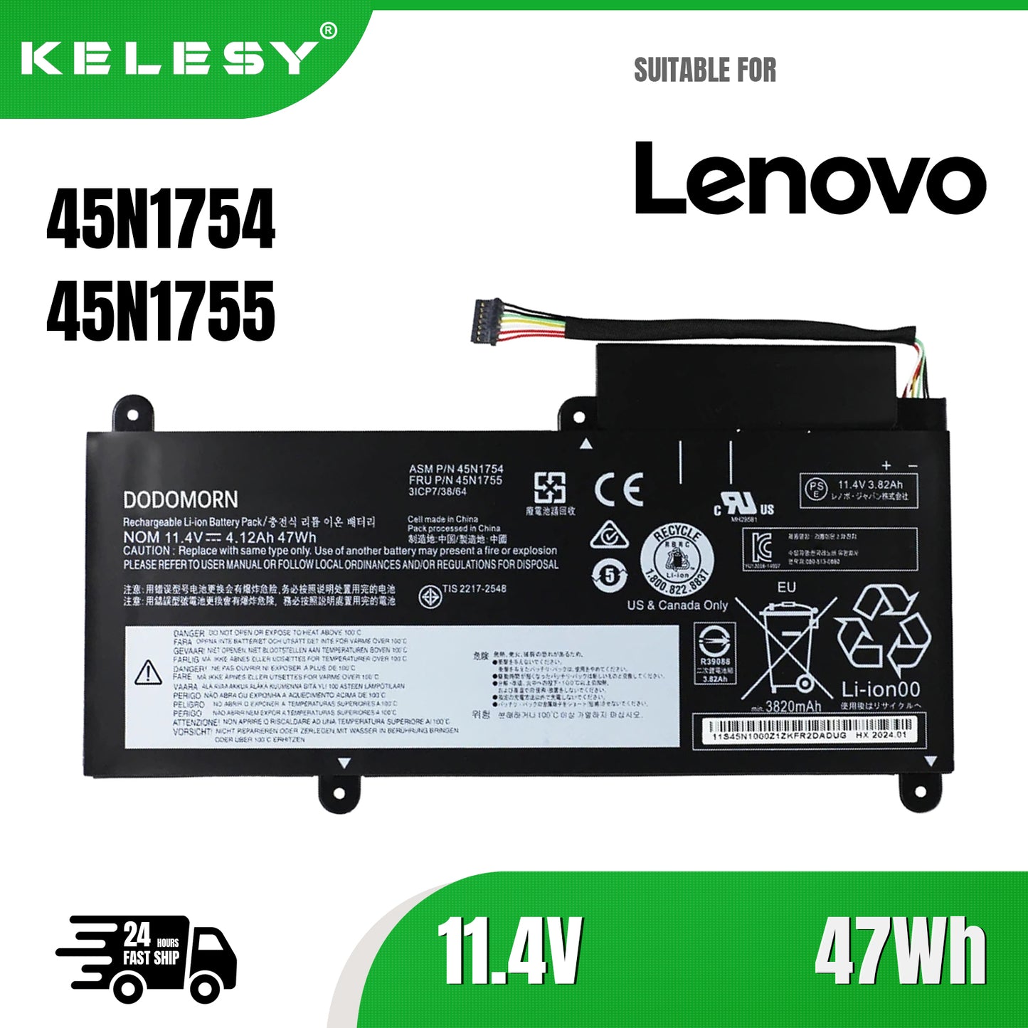 KELESY 45N1754 Laptop Battery For Lenovo ThinkPad E450 E450C E455 E460 E460C E465 E465C 45N1752 45N1753 45N1755 45N1756 47Wh