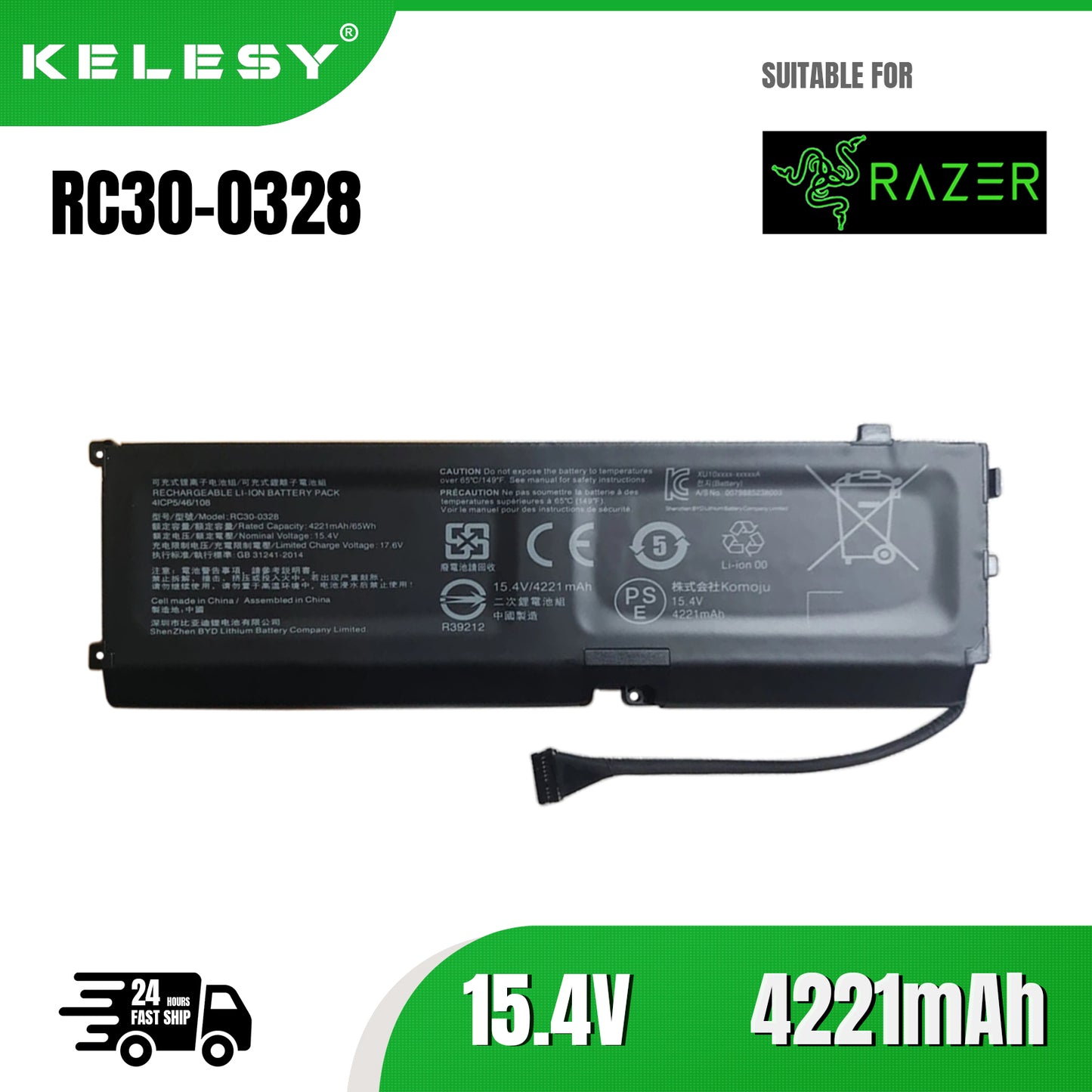KELESY RC30-0328-batería Original para ordenador portátil, 15,4 V, 65Wh, para Razer Blade15, 2020, RZ09-0328, 4ICP5/46/108