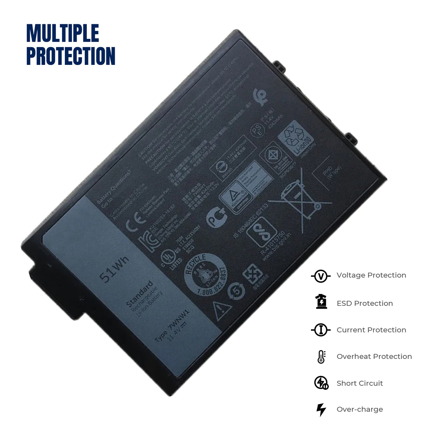 KELESY 7WNW1 DMF8C Laptop Battery For Dell Latitude 7424 5420 5424 5420 RUGGED P85G001 P86G001 GK3D3 11.4v/51Wh