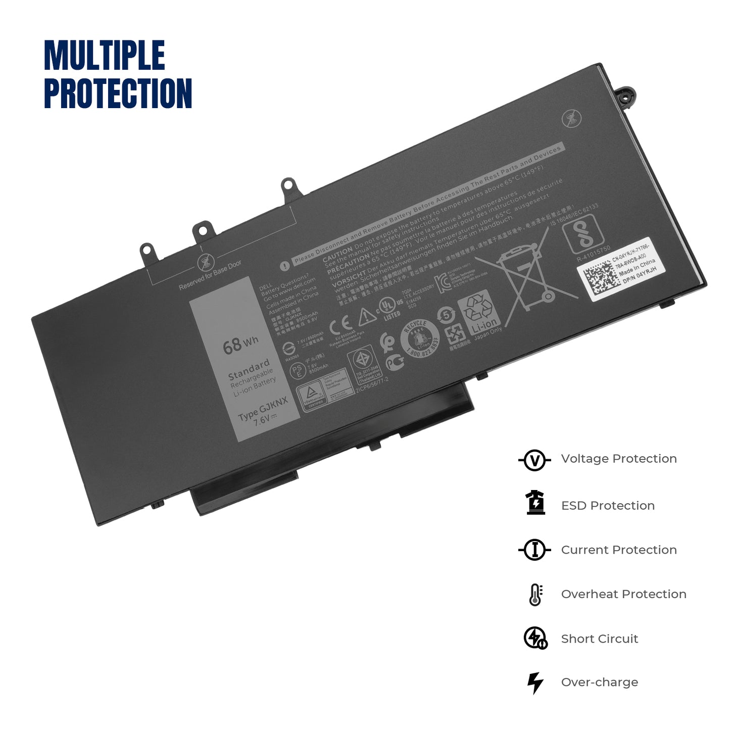 KELESY GJKNX Laptop Battery For DELL Latitude E5480 5580 5490 5590 For DELL Precision M3520 M3530 GD1JP 7.6V 68WH
